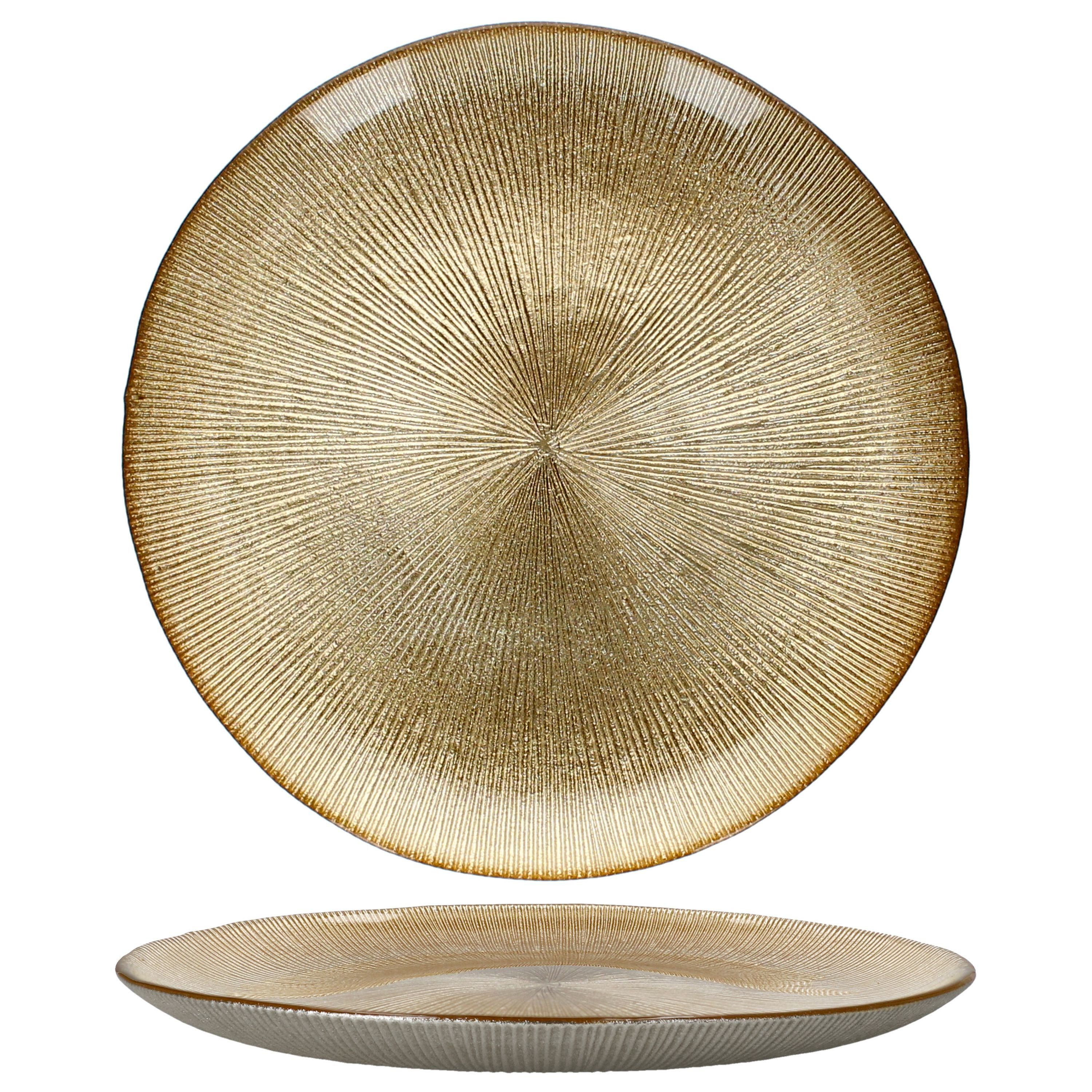 MamboCat Servierplatte 6x Kairo Gold Kuchenteller Glas 6 Personen Dessertteller Relief, Glas, Weihnachtsgeschirr, Weihnachten, Weihnachtsset, Geschirr