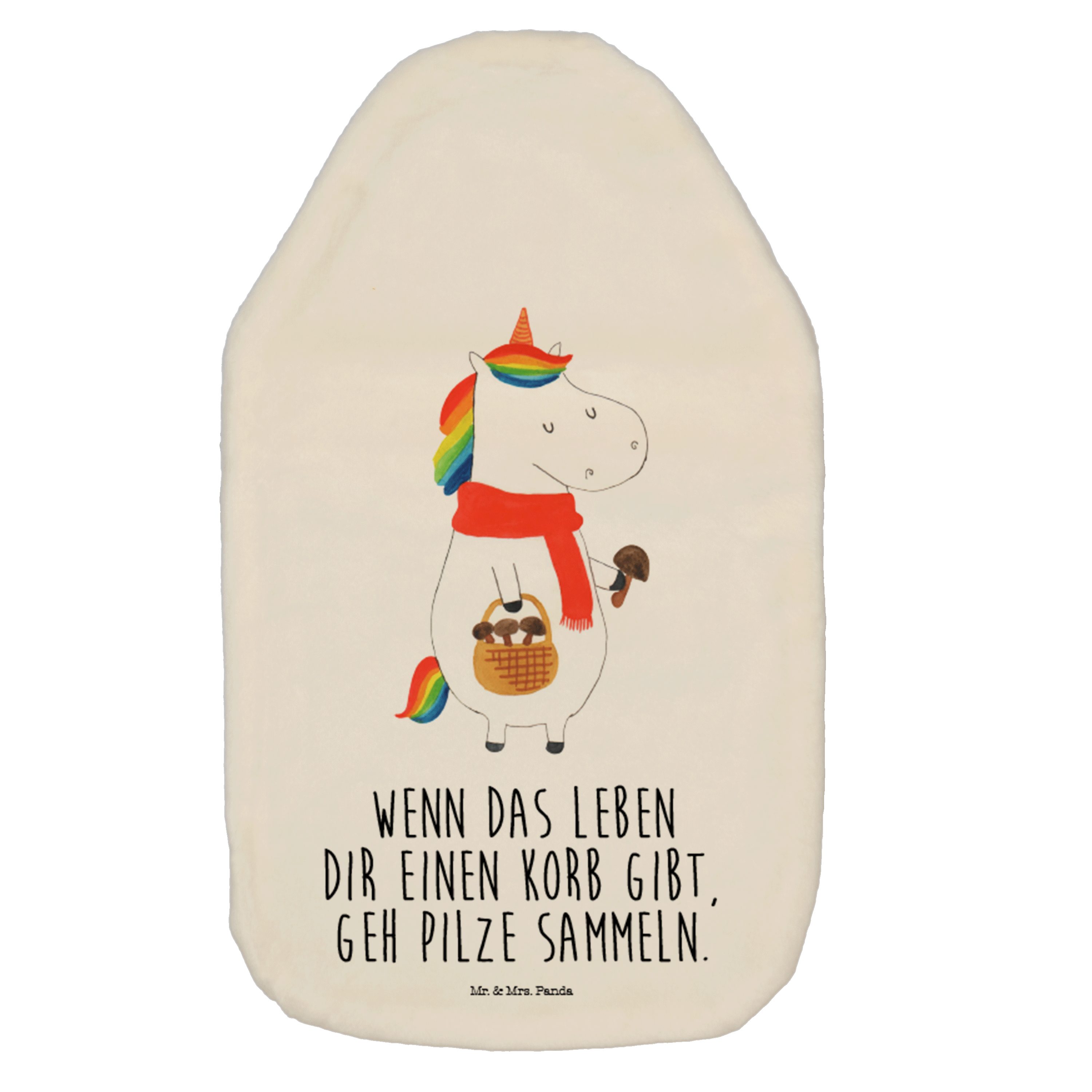Mr. & Mrs. Panda Wärmflasche Einhorn Pilz - Weiß - Geschenk, Wärmflasche mit Bezug, Wärmekissen, L, (1-tlg), Gleichmäßige Wärme