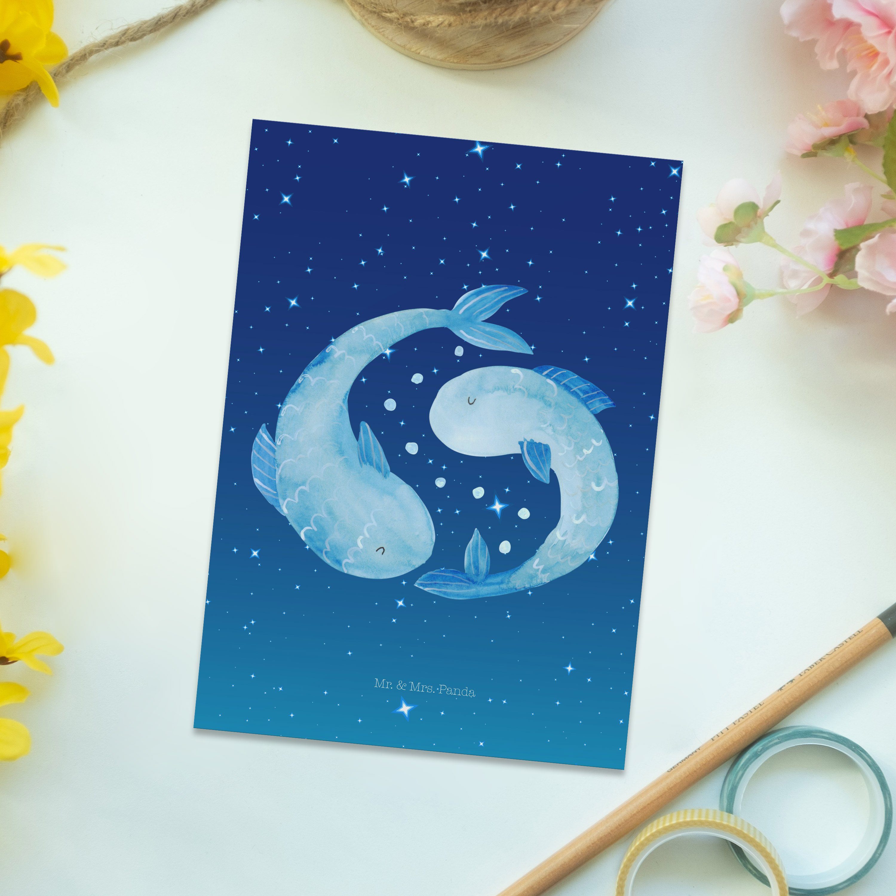 Tierkreis Sternzeichen Blau Geschenk, & - - Mrs. Karte, Panda Mr. Sternenhimmel Fische Postkarte