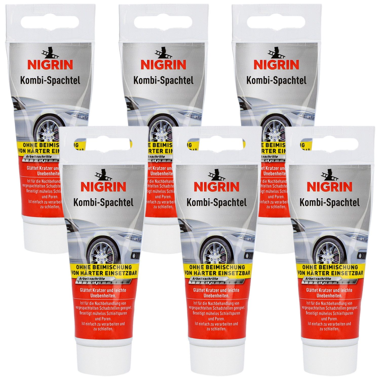 NIGRIN Spachtelmasse Kombi-Spachtel 100g Glättspachtel Reparatur, Spachtel Spachtelmasse Auto Schleifspuren Füll-Spachtel Einkomponenten