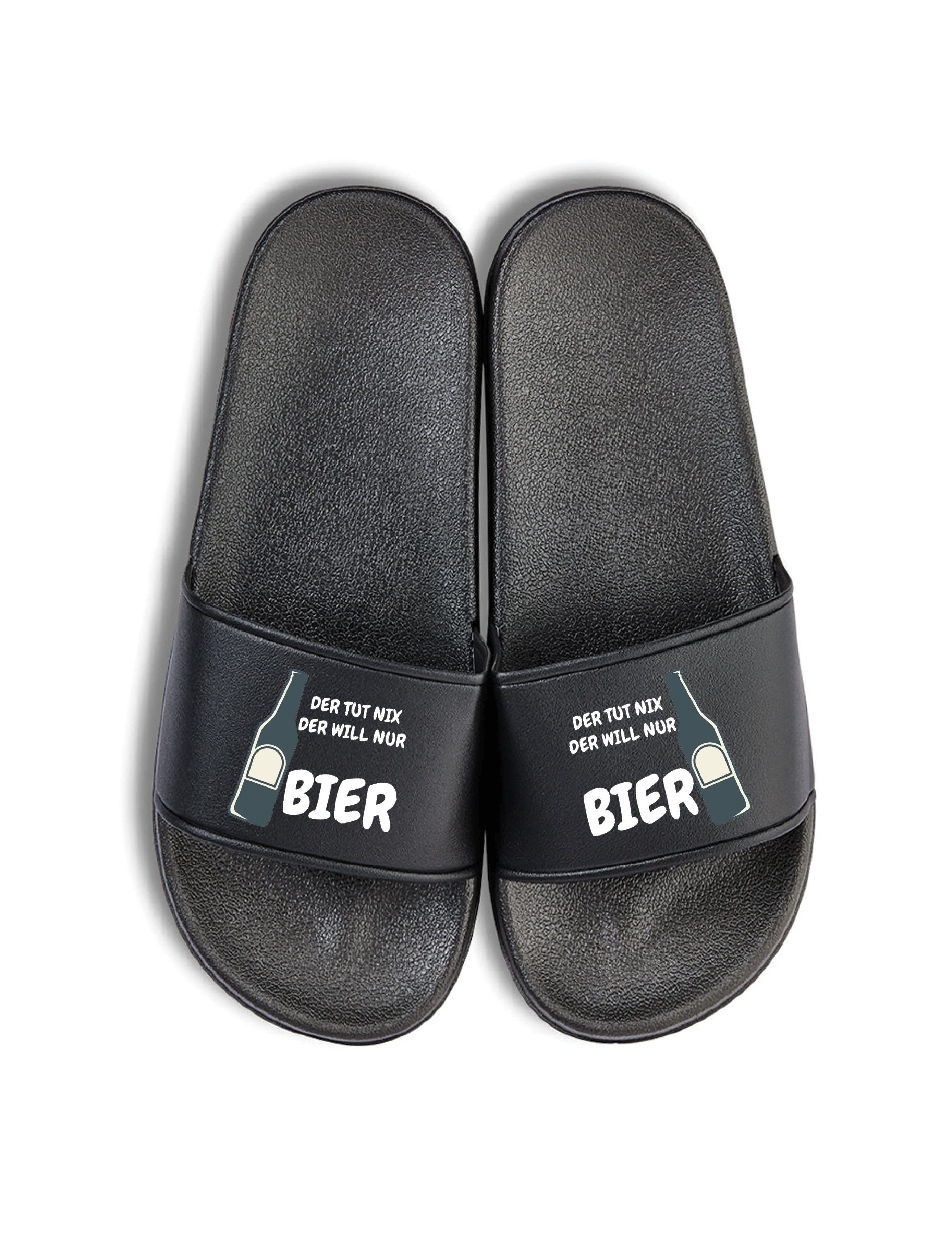Youth Designz Herren Damen Badelatschen "Der will nur BIER" lustig Geschenk Unisex Badeschuh mit witzigen und stylischen Aufdruck für Männer und Frauen