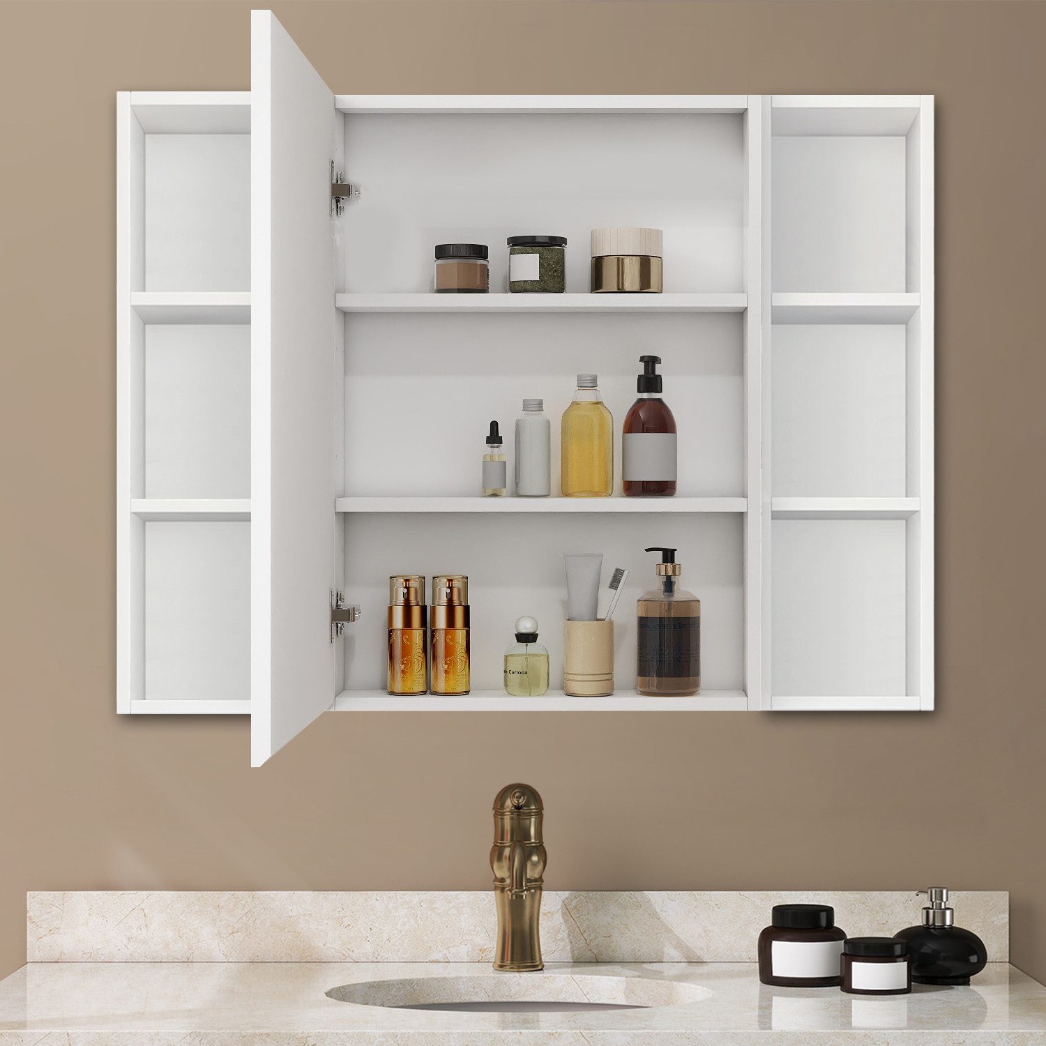 duschspa Spiegelschrank Badezimmerschrank Aufbewahrungsschrank Weiß Matt/Schwarz Hochglanz, 40-100cm