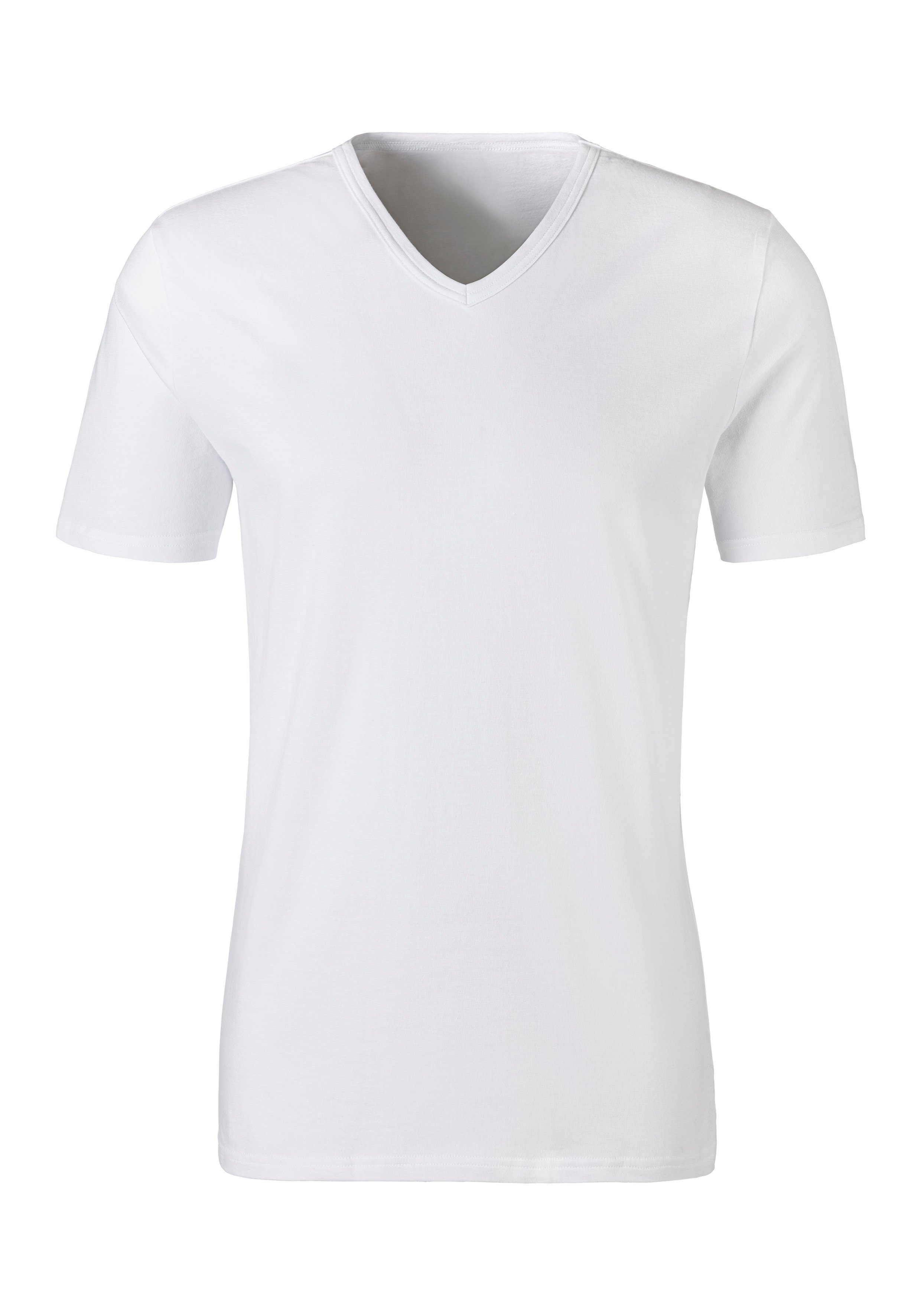 (2-St) T-Shirt Unterhemd, Unterziehshirt Logo, und weiß kleinem V-Ausschnitt mit H.I.S