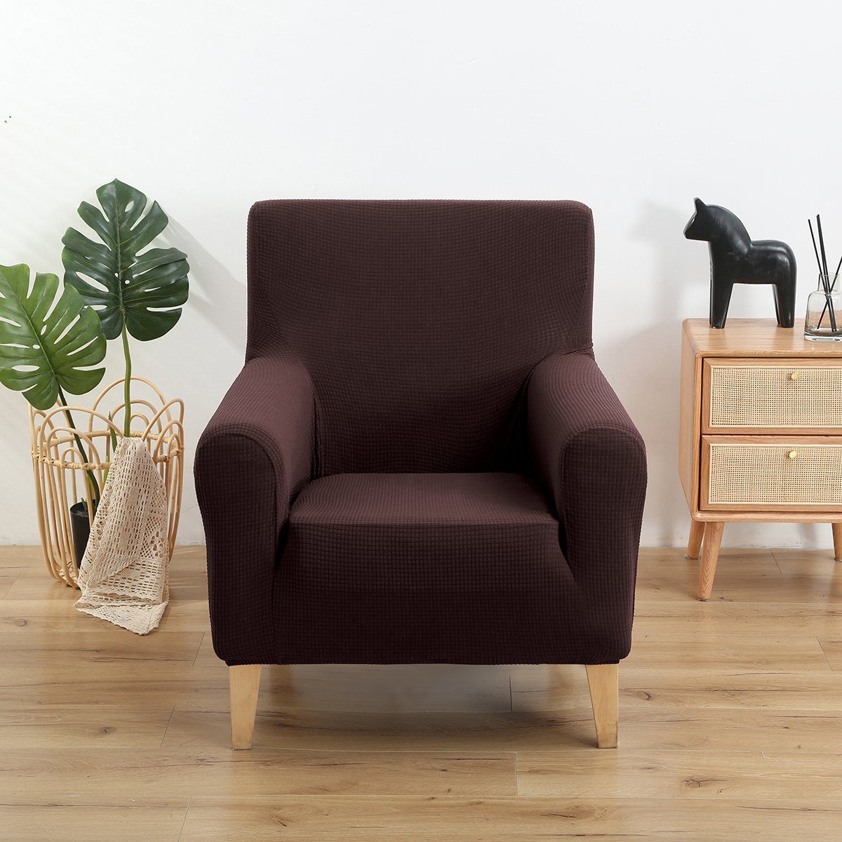 Sofahusse Stretch, Spandex, wasserdicht, für Holz Einzel Sessel Home Decoration, Sunicol Braun