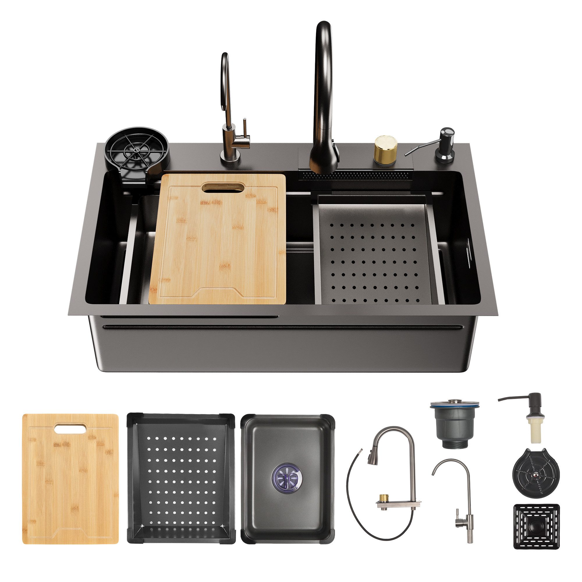 DeerValley Edelstahlspüle DeerValley Spülbecken Schwarz Küchenspüle aus Edelstahl