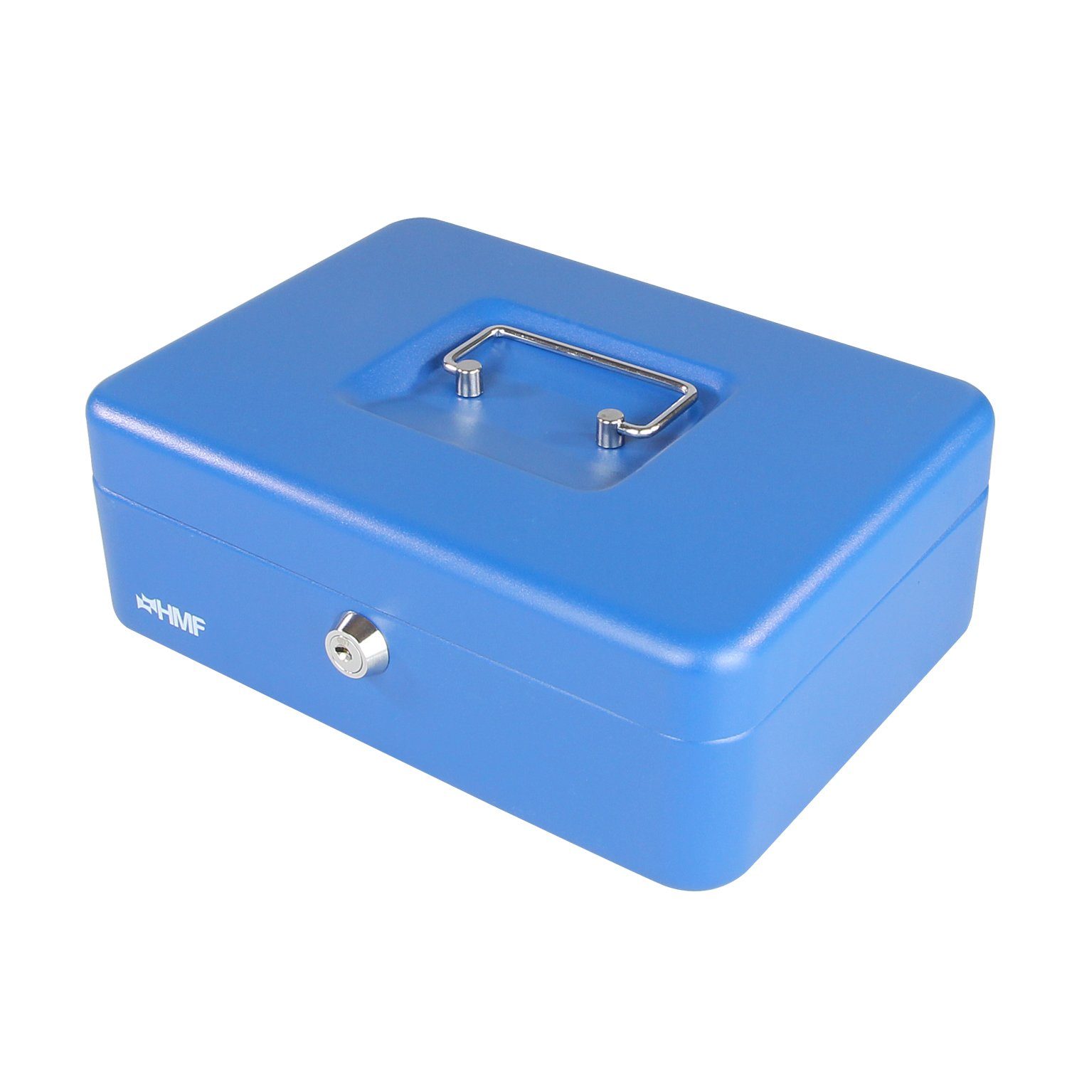 Schlüssel, blau mit Geldbox 25x18x9,5 Geldkassette Abschließbare Münzeinsatz, Bargeldkasse HMF mit cm robuste