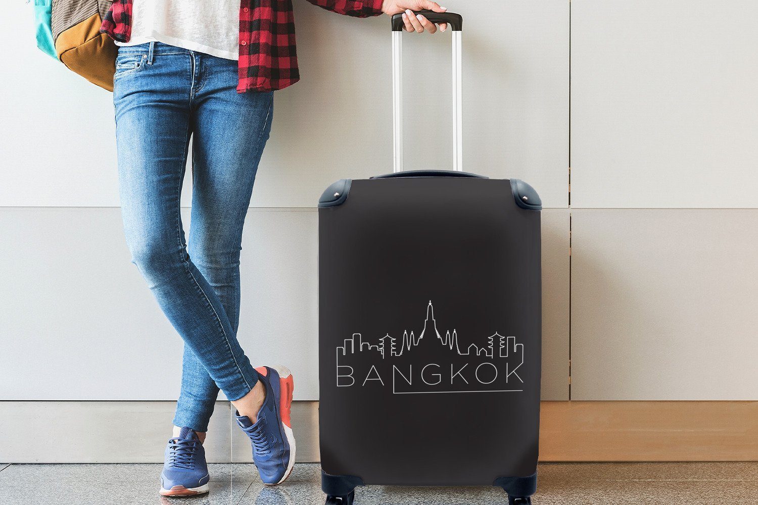 Skyline Trolley, für 4 Handgepäckkoffer Reisetasche Handgepäck Ferien, "Bangkok" auf Reisekoffer rollen, weiß MuchoWow schwarz, mit Rollen,