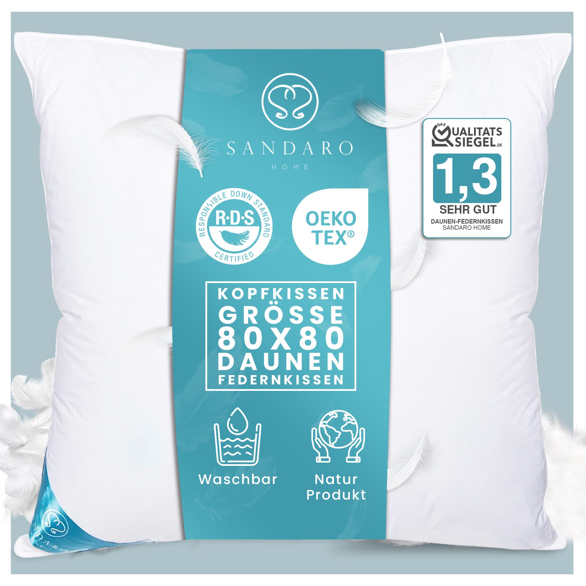 Sandaro Home Daunenkissen 1400 gr, 3-KAMMERN KISSEN, 80 x 80 cm, Bezug: Bau günstig online kaufen
