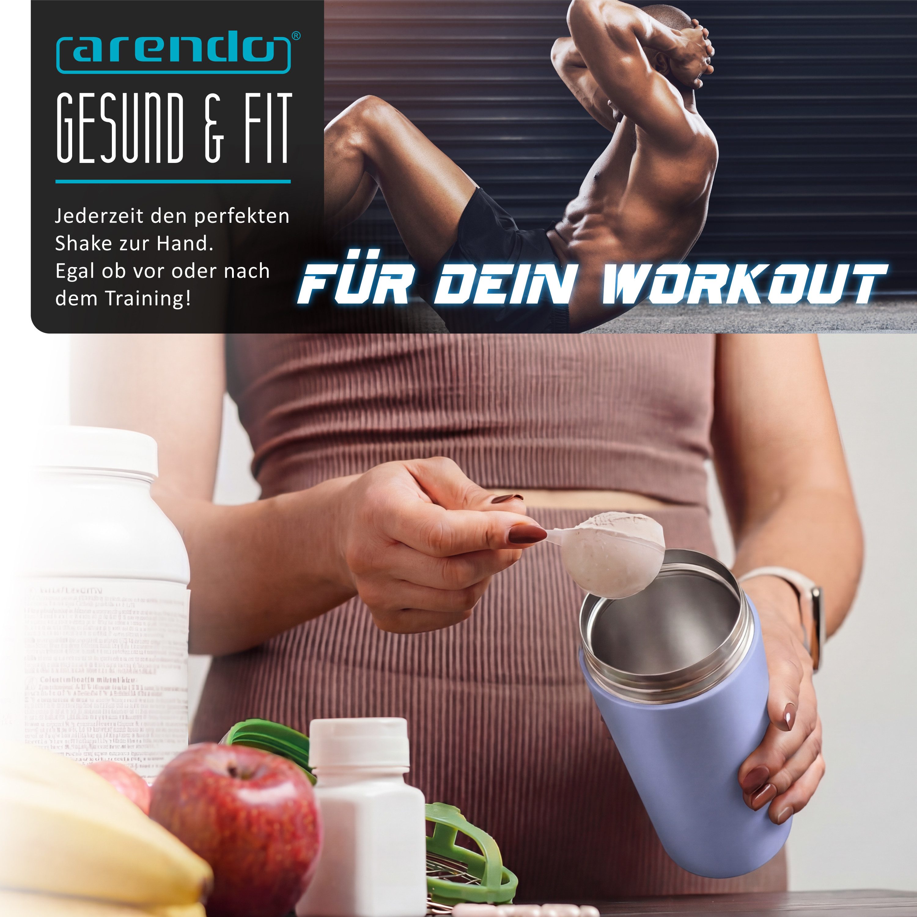 Arendo Protein Shaker Edelstahl Eiweißshaker 500 ml, verschließbar, bruchfest, BPA-frei, Edelstahl, (1-tlg), auslaufsicher, spülmaschinengeeignet, mit Tragegrif – Bild 5 von 5