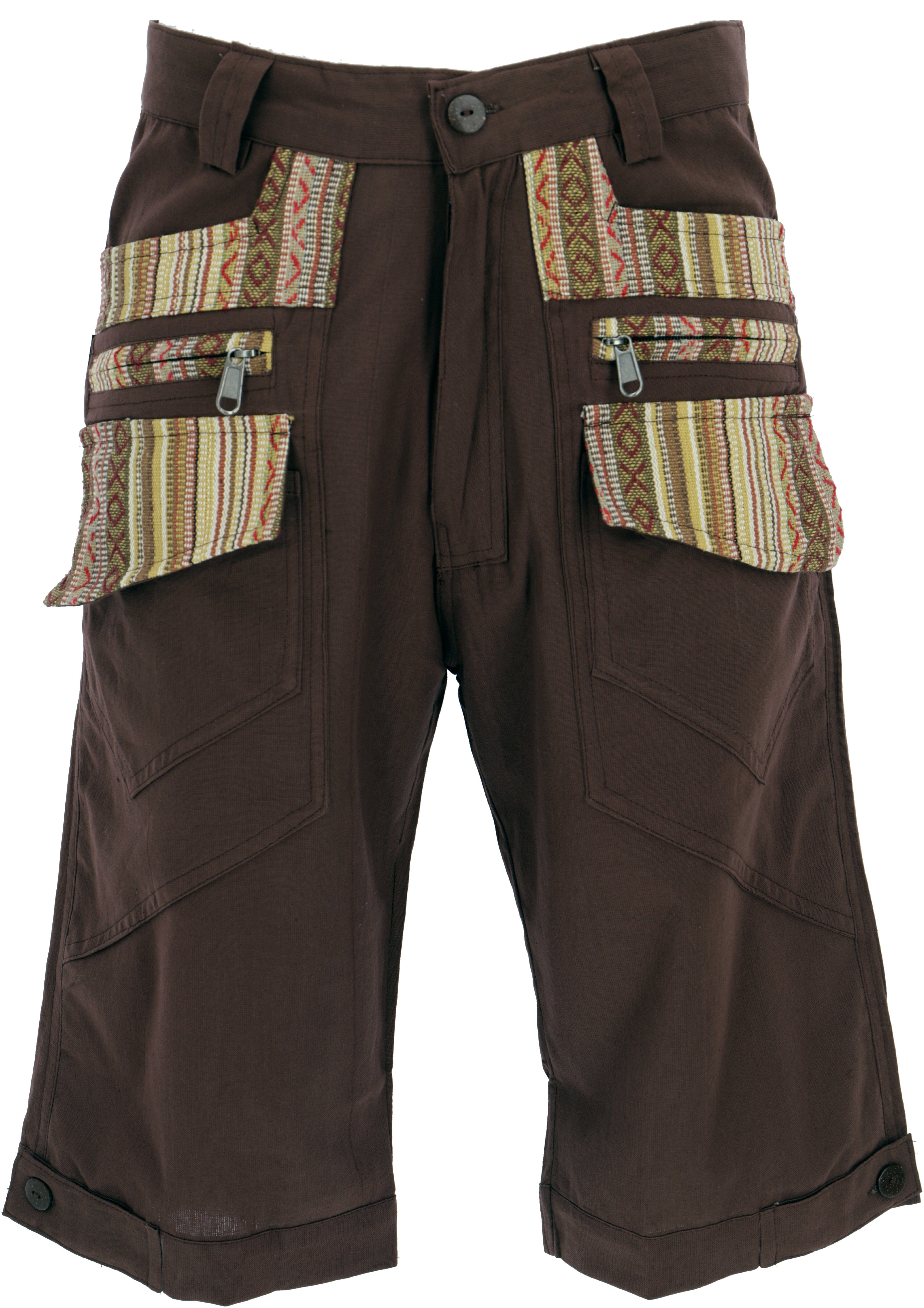 Guru-Shop Goa Relaxhose Ethno Kurze alternative Shorts braun Style, Hose, - Goa Bekleidung Yogahose,