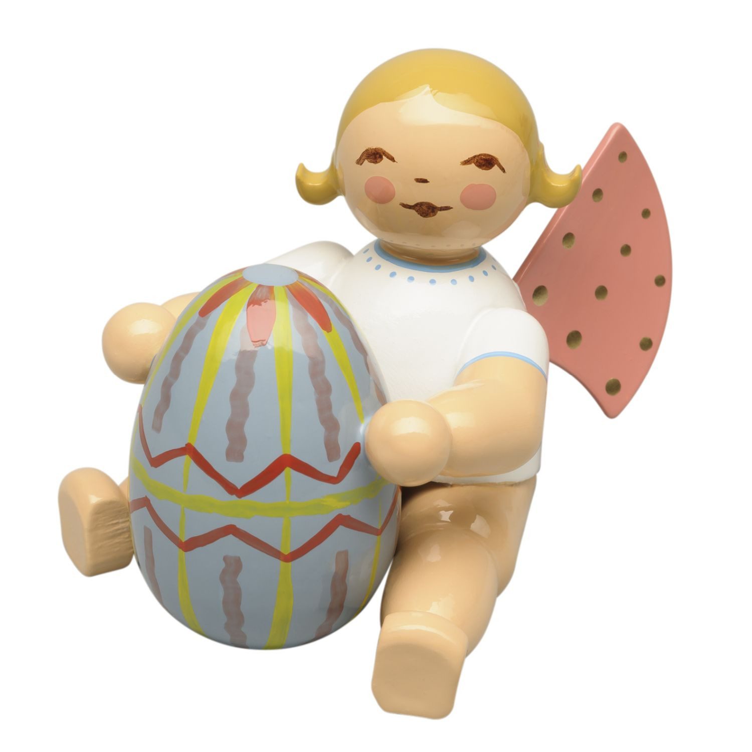 Wendt & Kühn Weihnachtsfigur Engel mit blauem Osterei Sitzend 651/3, Haarfarbe zufällig blond oder braunhaarig
