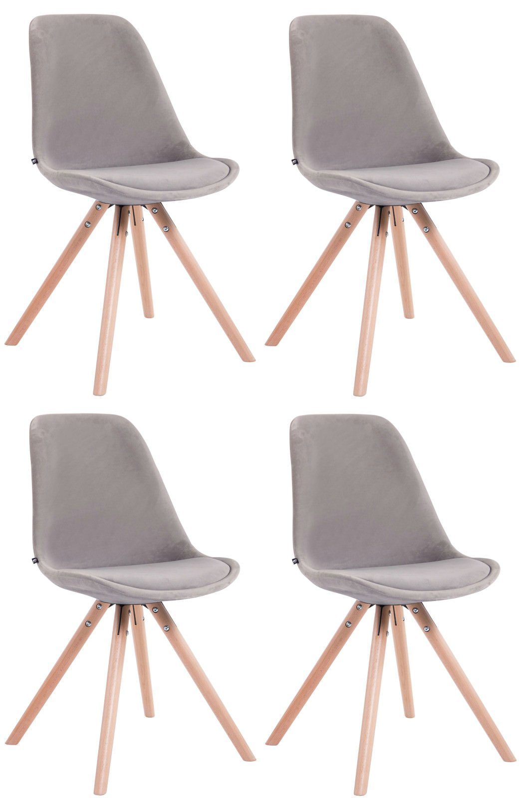 CLP Esszimmerstuhl Toulouse (4er Set, 4 St), runde Holzbeine & Samt-Bezug