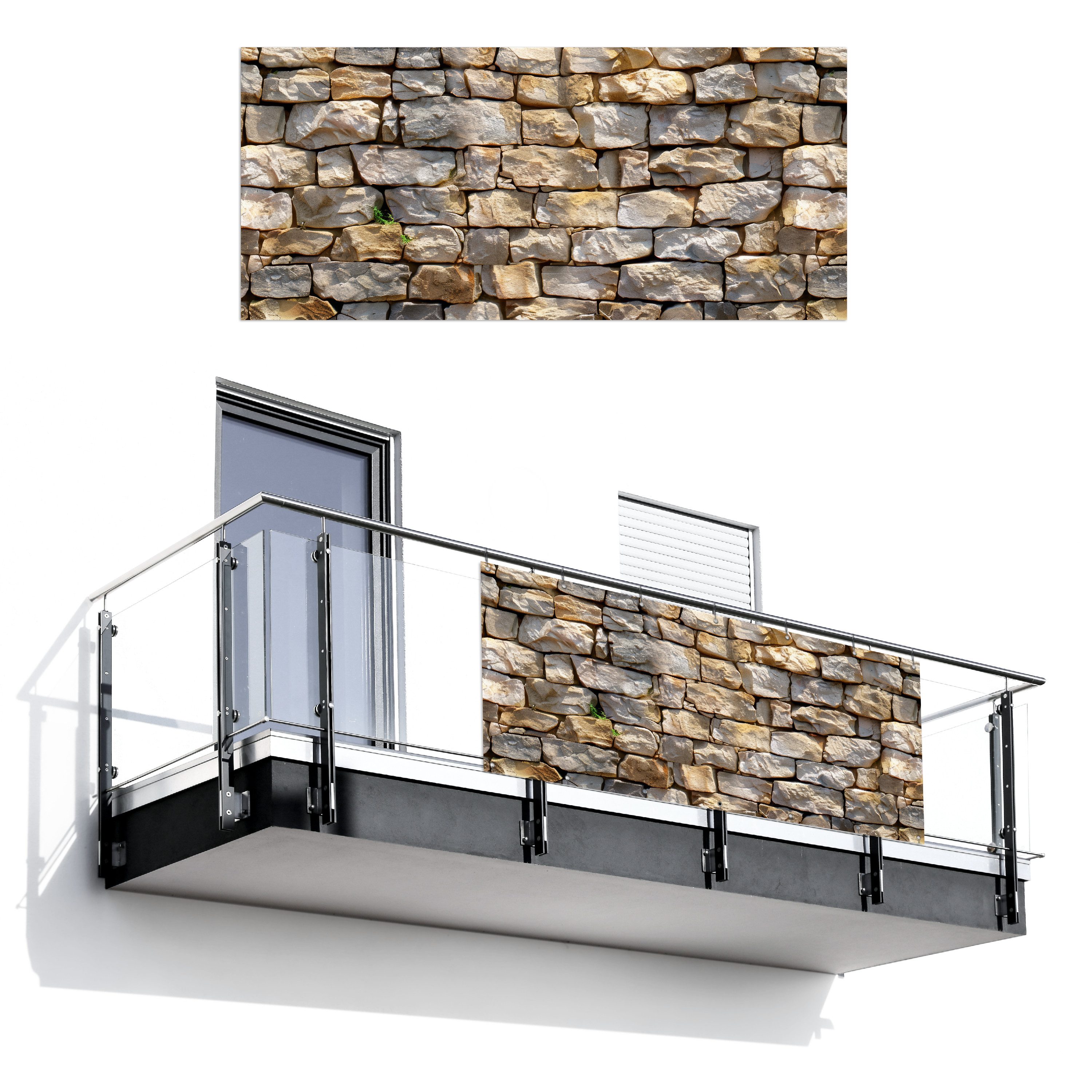 MuchoWow Balkonsichtschutz Steine - Beige - Grau - Pflanzen (1-St) Balkon Sichtschutz 90x200, Windschutz für Zaun PVC, 200x90 cm