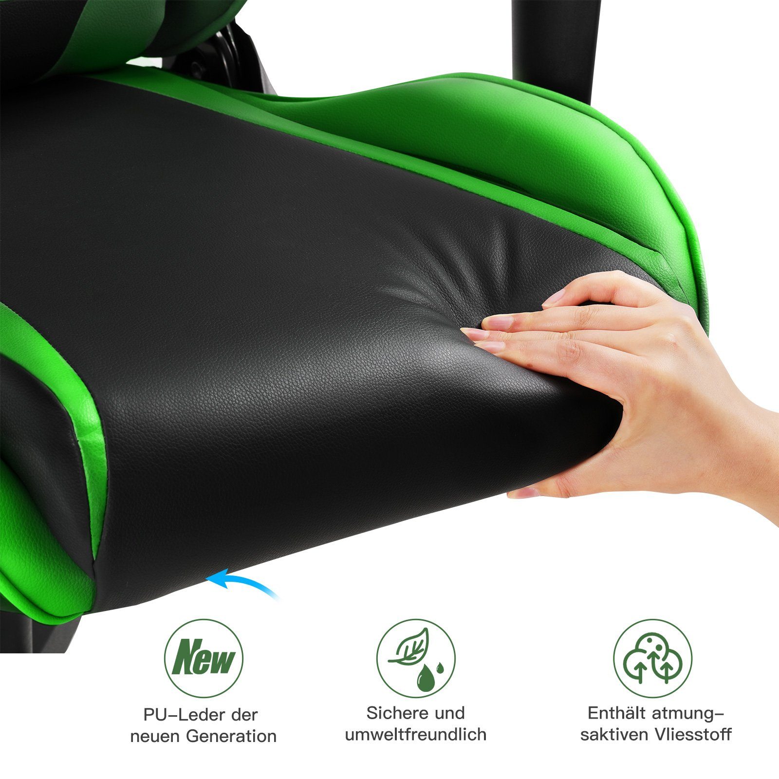 belastbar, Bürostuhl bis grün Stuhl, ergonomischer 150 Gaming Gamer kg GTPLAYER Gaming Sessel 90°-165° Stuhl Neigungswinkel Gaming-Stuhl