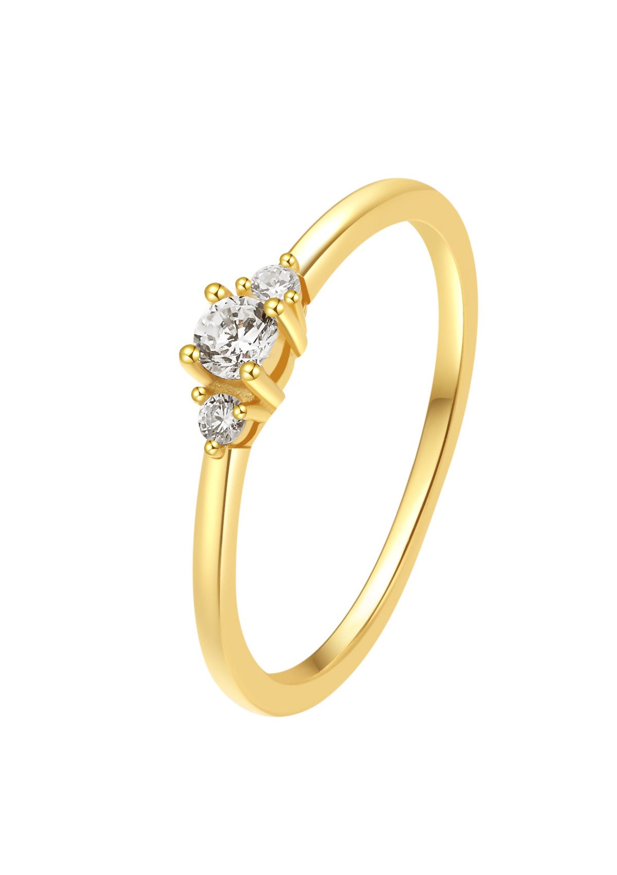 Fingerring Drei Zirkon Trauring, 925 Silber 18K Roségold Vergoldet