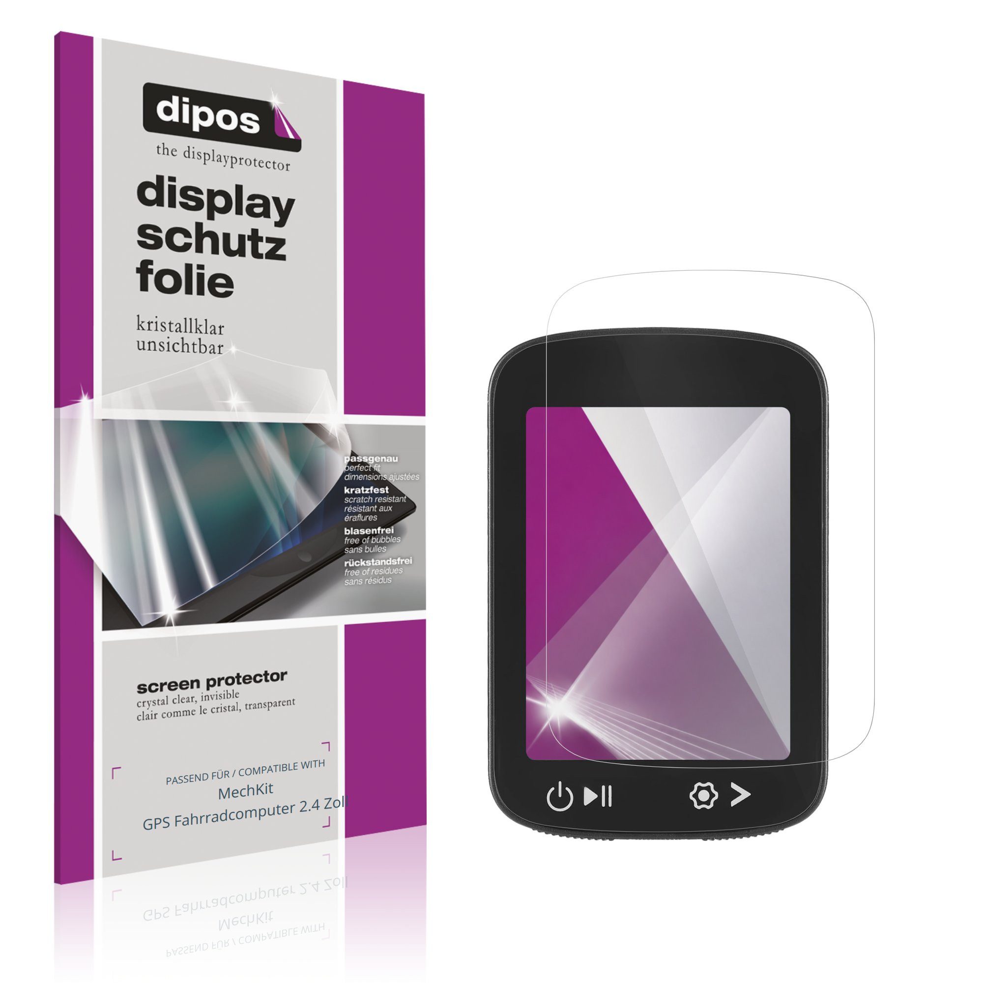 dipos Displayschutzfolie Schutzfolie für MechKit GPS Fahrradcomputer 2.4 Zoll, 4 Stück, Displayschutz Schutz Folie Made in Germany