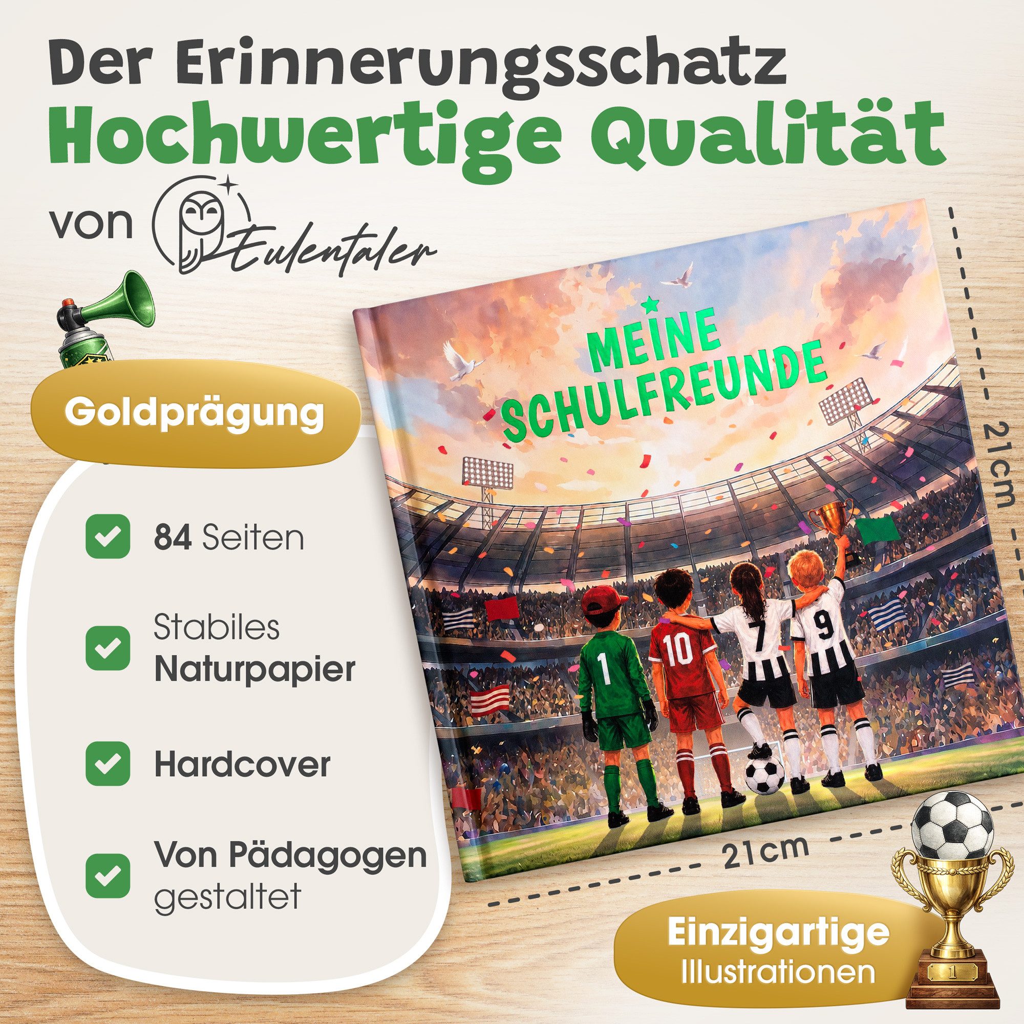 Eulentaler Freundebuch Junge (Schule) I von Pädagogen gestaltet, Autos, Monstertrucks & Goldprägung, Geschenk für Schulkinder