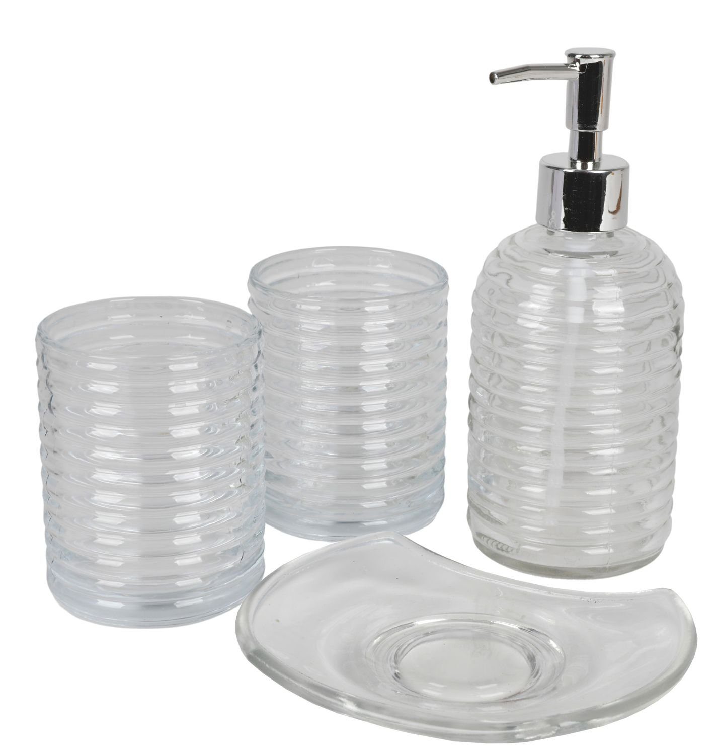BURI WC-Garnitur Badezimmer-Set Badaccessoires Zahnputzbecher aus Glas Seifenspender Seifenschale