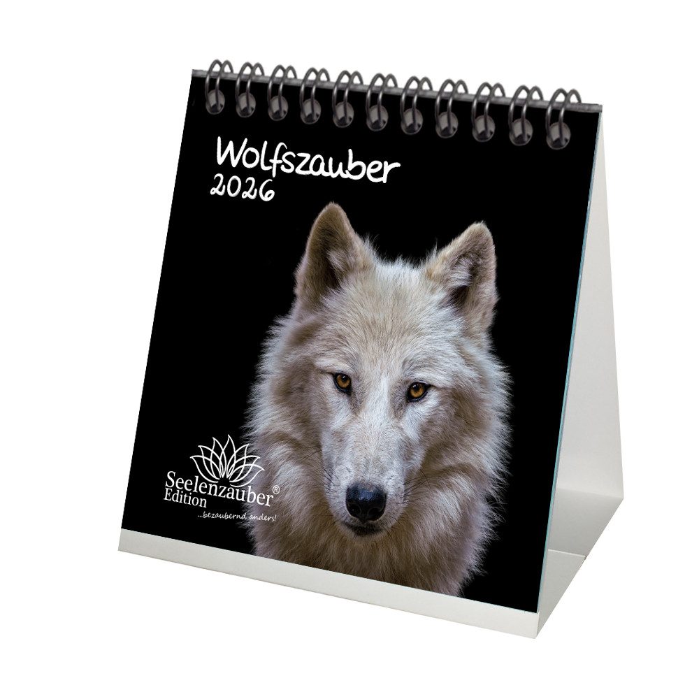 Seelenzauber Tischkalender Wolfszauber Tischkalender 10cm x 10cm für 2026 Wolf und Wölfe