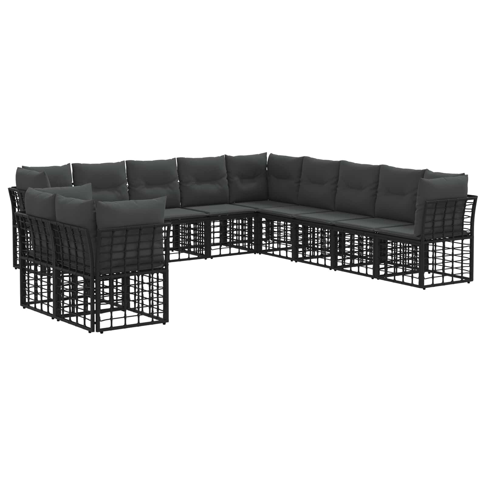 vidaXL Gartenlounge-Set Outdoor-Sofagarnitur mit Kissen 11 pcs Schwarz Polyester, (11-tlg)