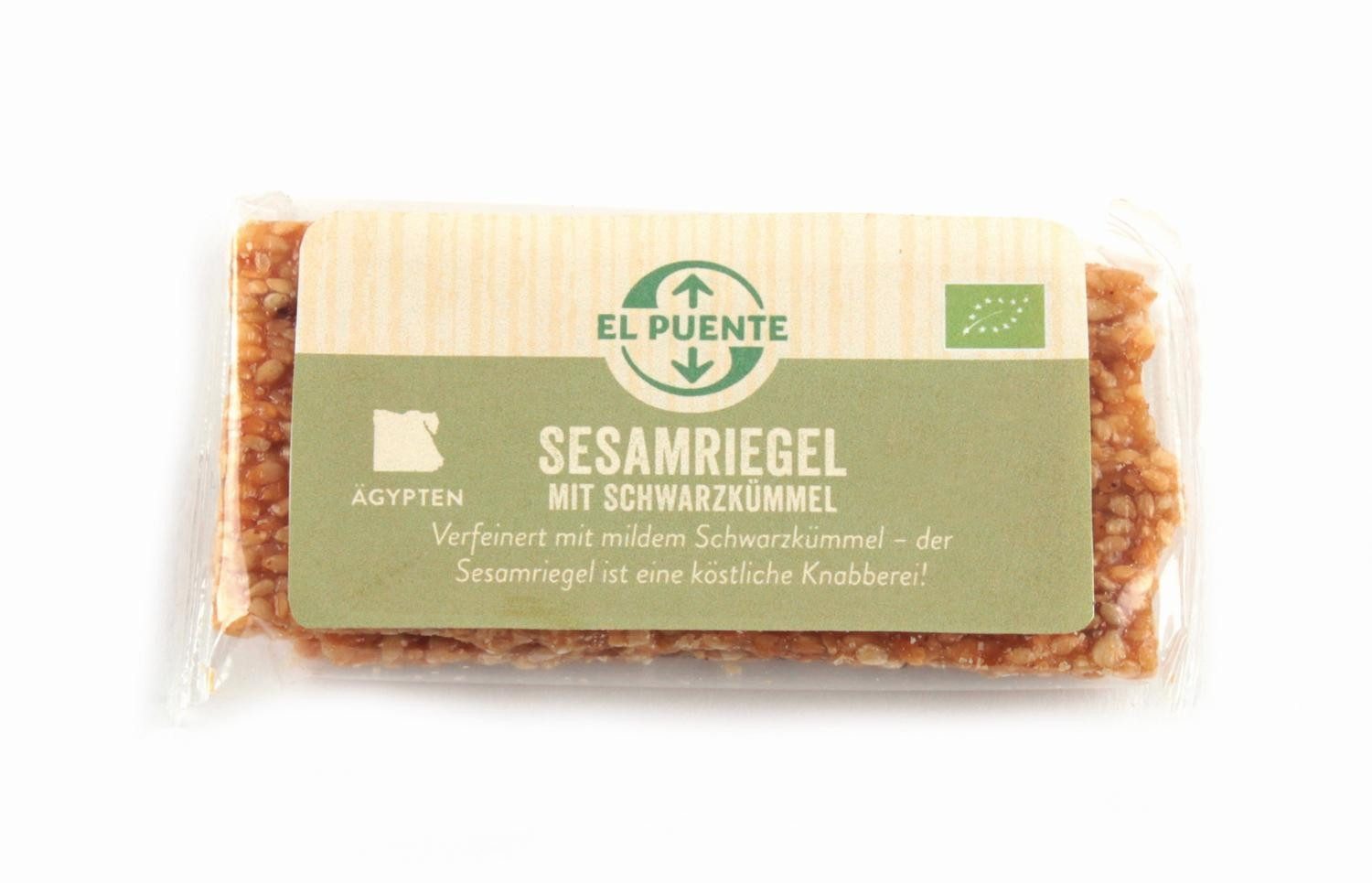 El Puente Riegel Vegane Bio-Sesamriegel mit Schwarzkümmel 3 x 9 g, Fair Trade, Vegan, Handmade