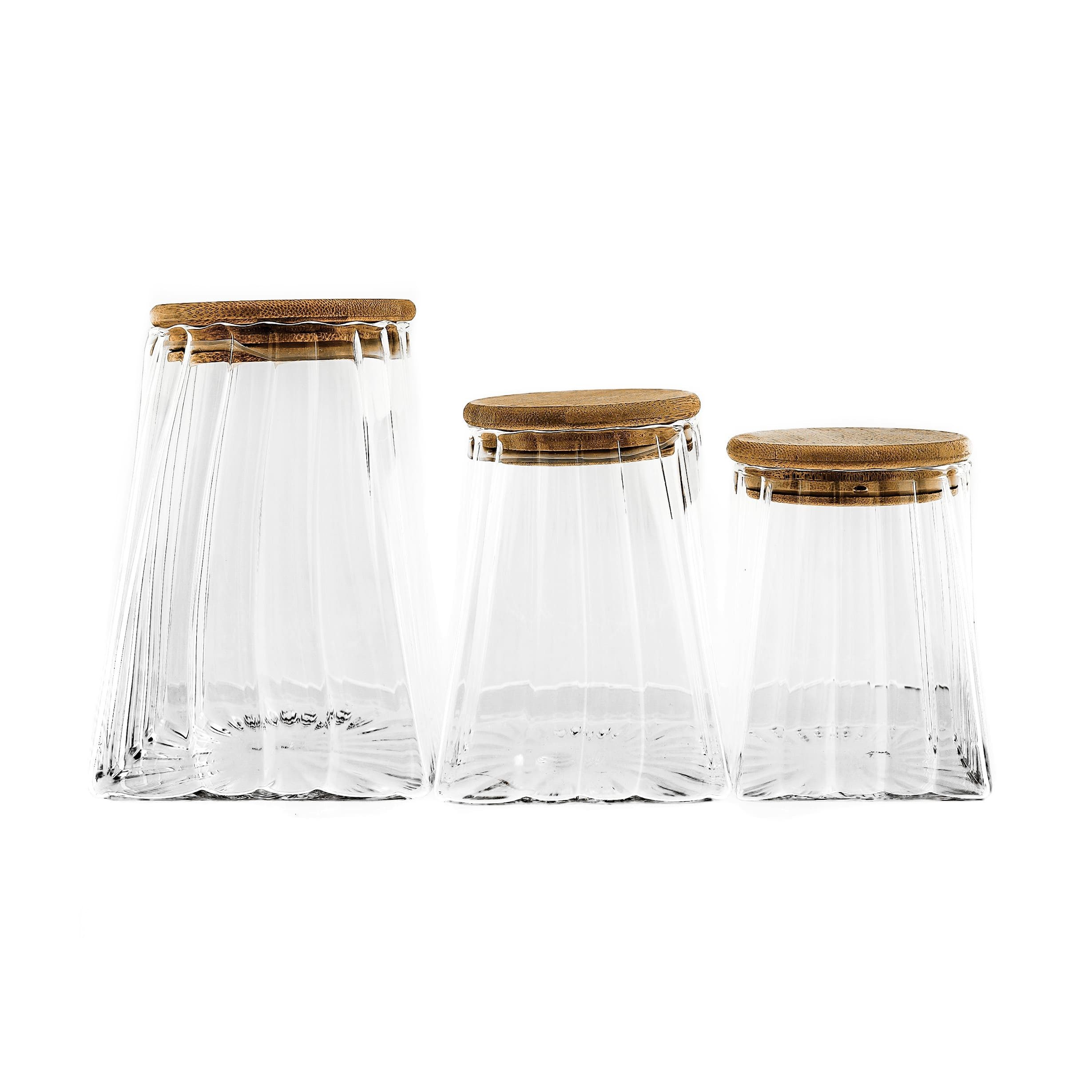 Mulex Vorratsglas aus Borosilikatglas 3er Set mit luftdichtem Holzdeckel