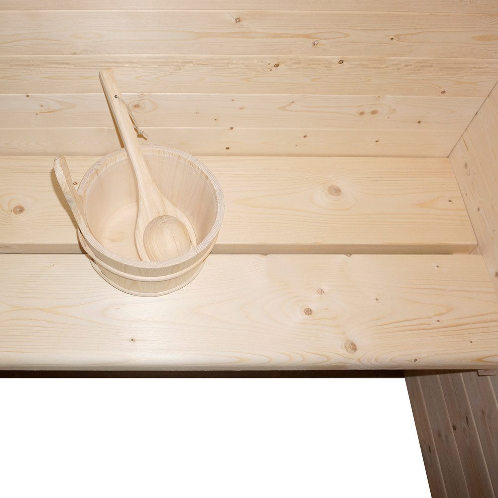 HOME DELUXE Sauna ARUNA L 2-3 Personen, BxTxH: 130 x 130 x 190 cm, (Komplett Set inkl. Sauna-Zubehör) inkl. 3,6 kW, Fichtenholz, Durchdachtes Stecksystem