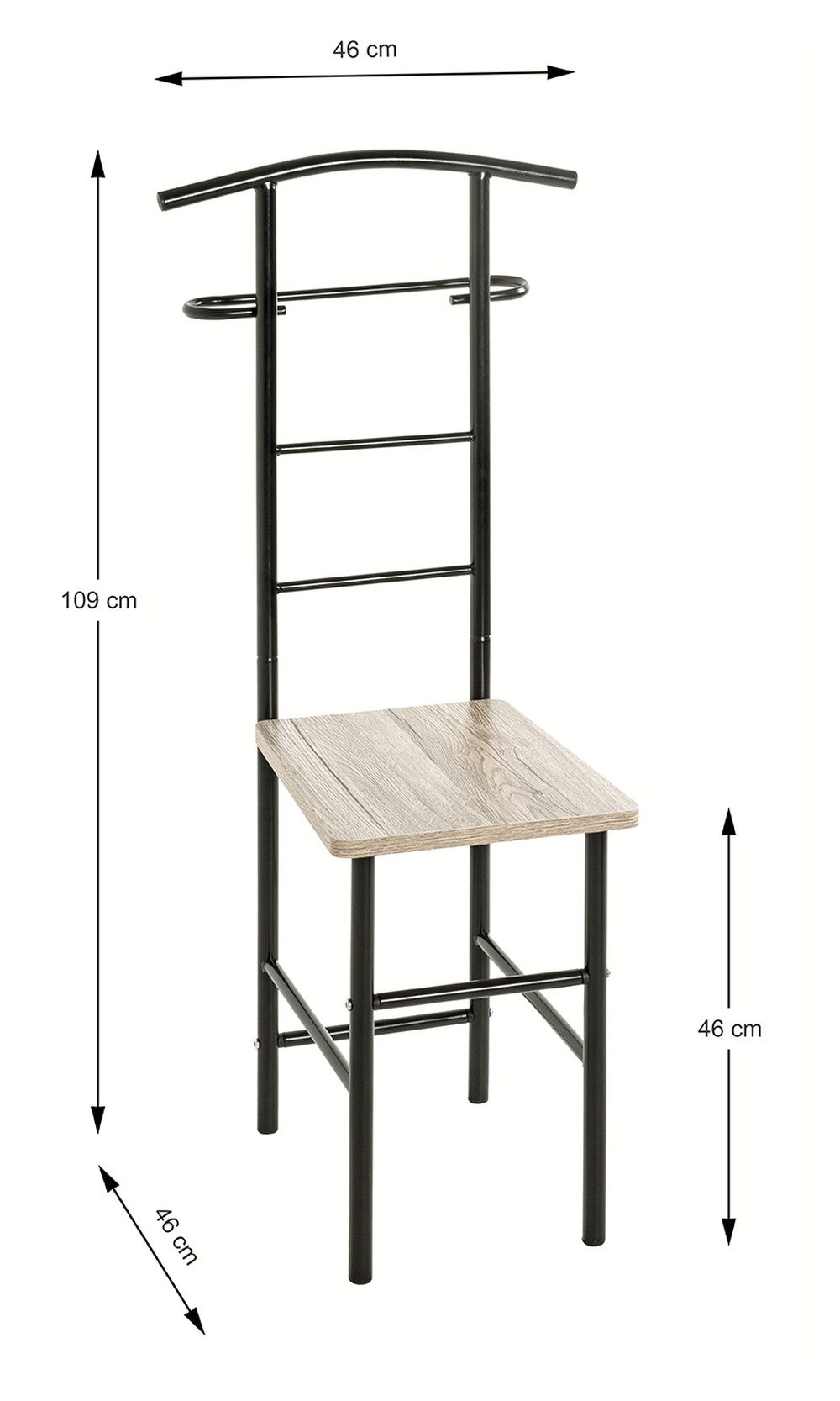 freiraum Herrendiener 81550, in eiche San Remo, schwarz, MDF, Metall - 46x109x46 (BxHxT)