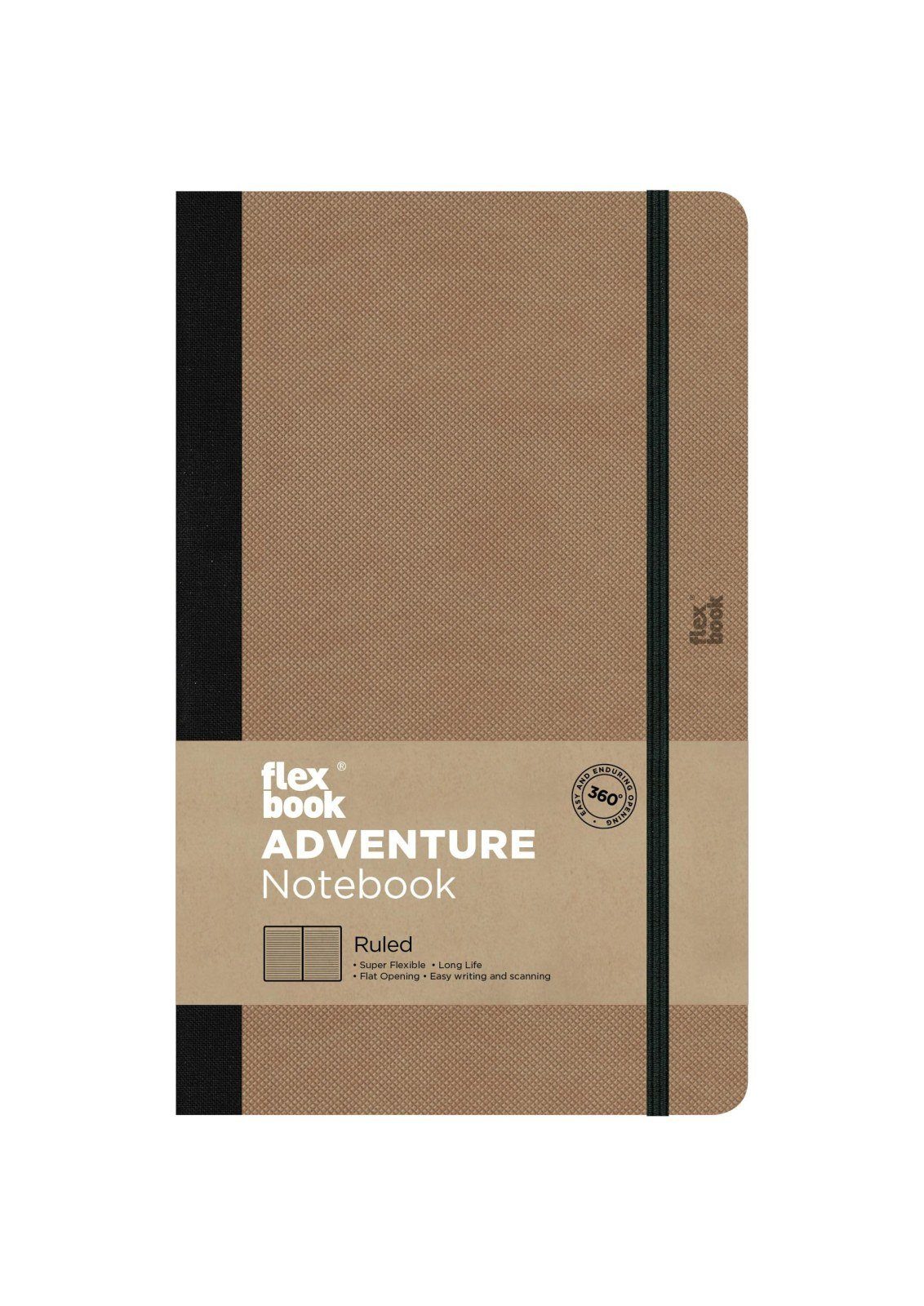 Flexbook Notizbuch Adventure Notizbuch liniert Flexbook Gummizug Kunstleder 5 Farben, 3 Camel 13*21 cm