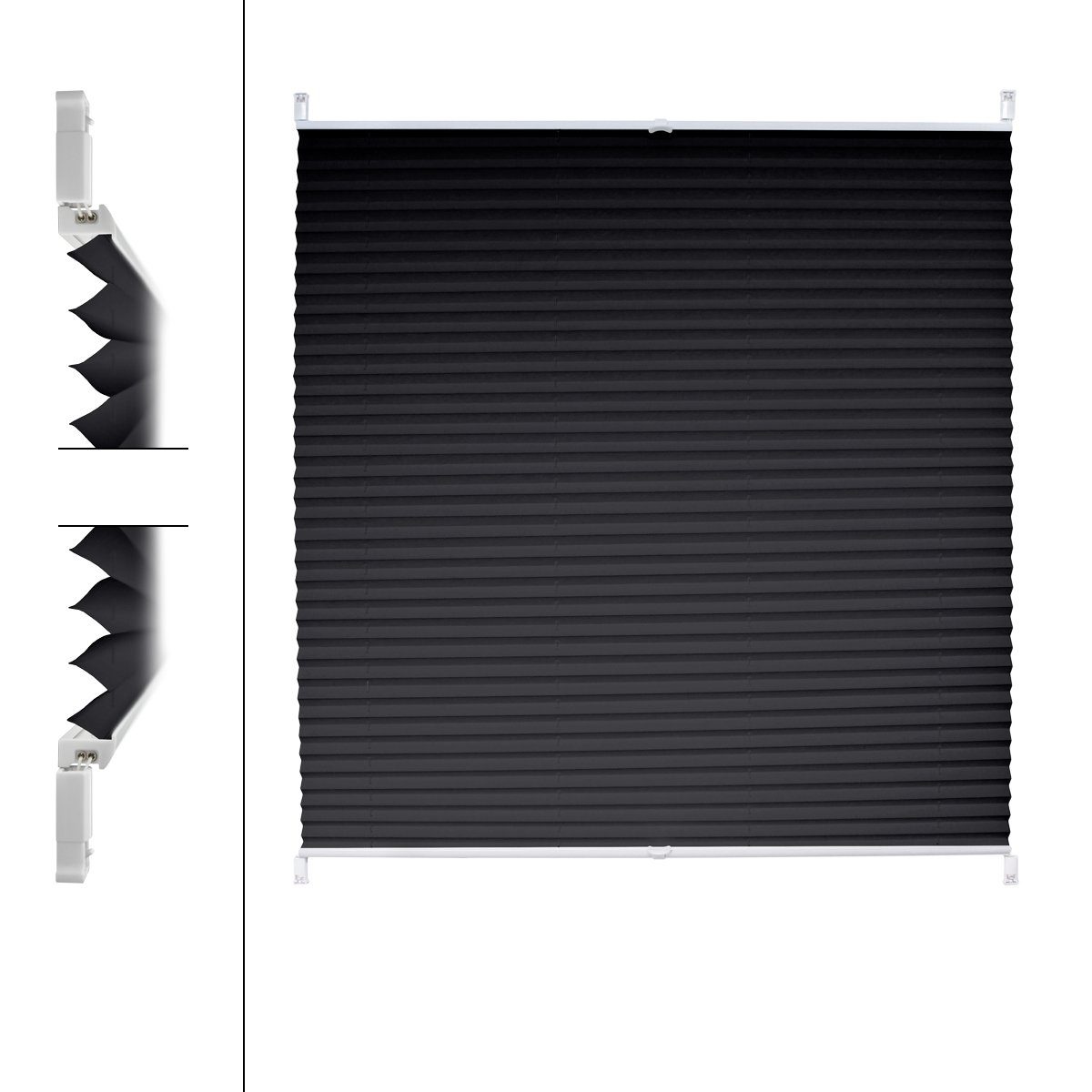 Plissee schwarz, Klemmfix, Bohren Klemmfix ECD Germany, ohne Schwarz EasyFix 65x100 Klemmträger cm, inkl. 65x100cm mit Befestigungsmaterial