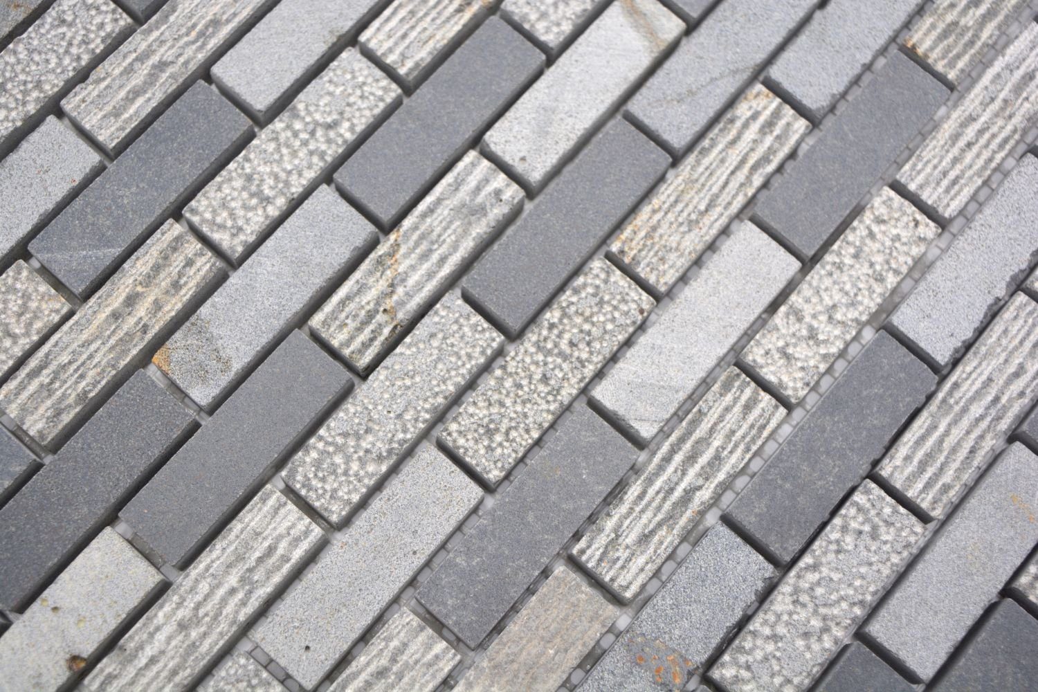 Mosaikfliesen Naturstein grau Mosani cementgrau Marmor Küche Carving anthrazit Brick Mosaik