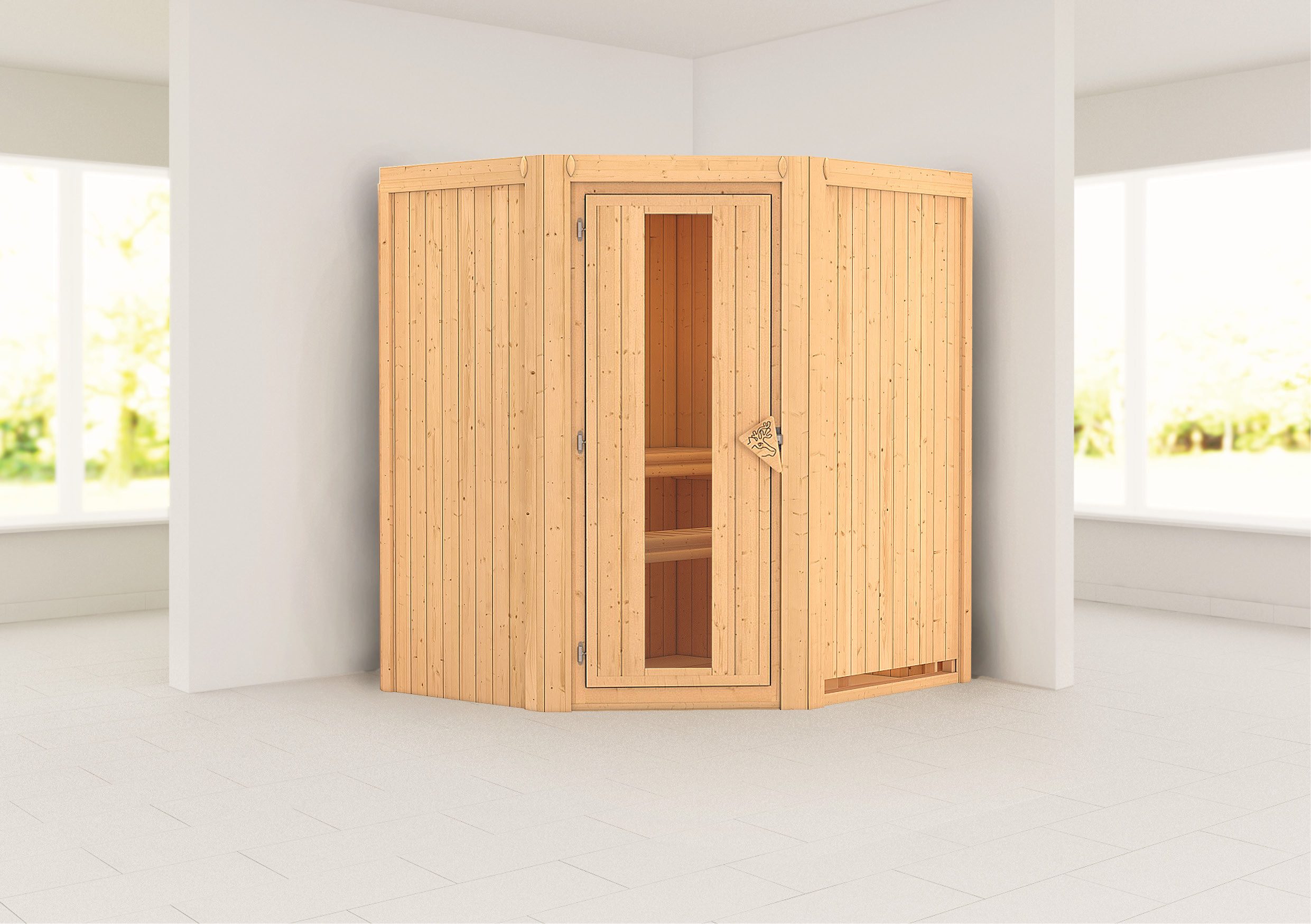 Karibu Sauna »Liyah« mit Energiespartür naturbelassen, BxTxH: 170 x 151 x 198 cm, 68 mm, in verschiedenen Ausführungen erhältlich