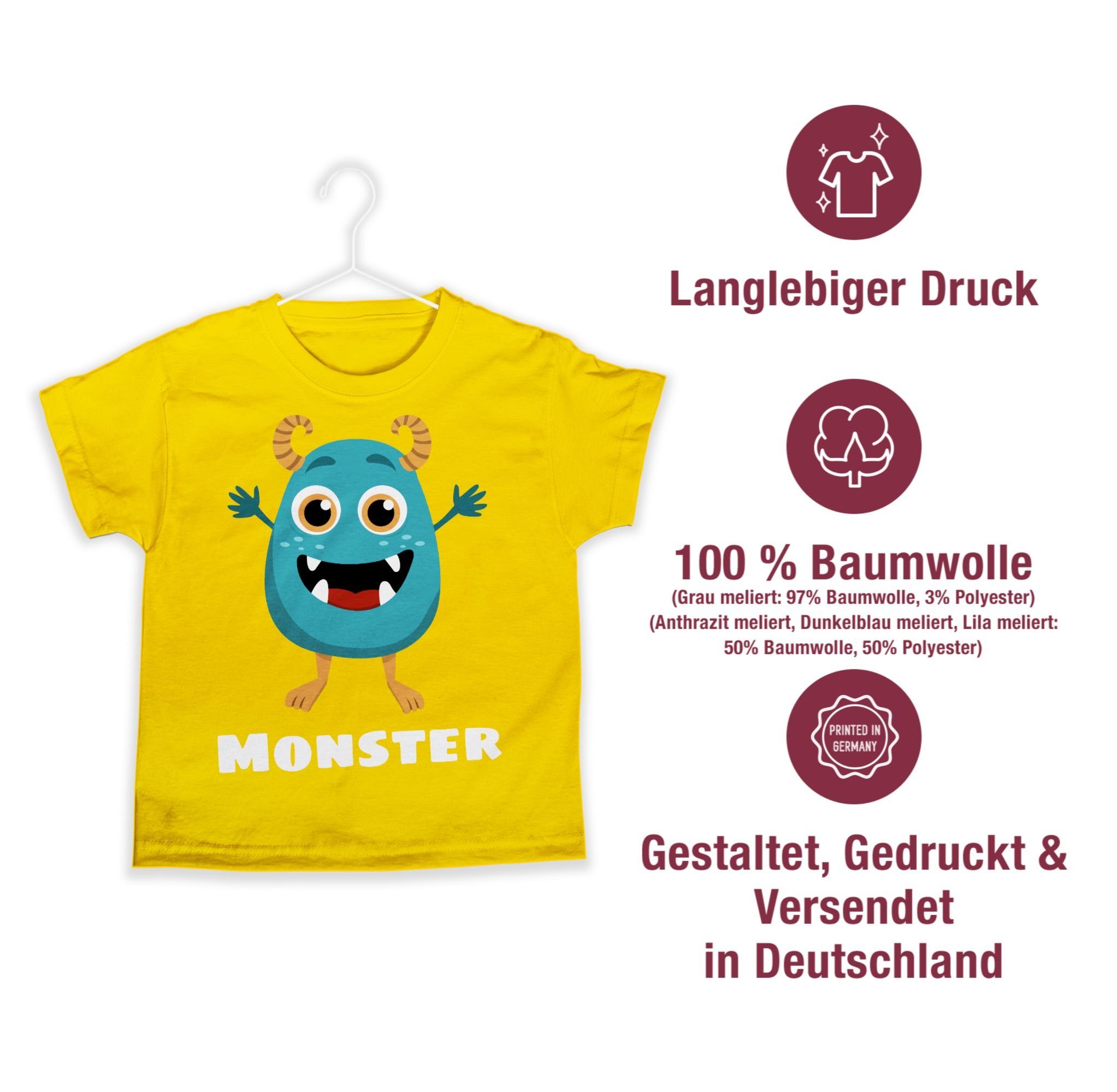Partner-Look Shirtracer T-Shirt Familie Monster Gelb 3 Kind Partner-Look Kind