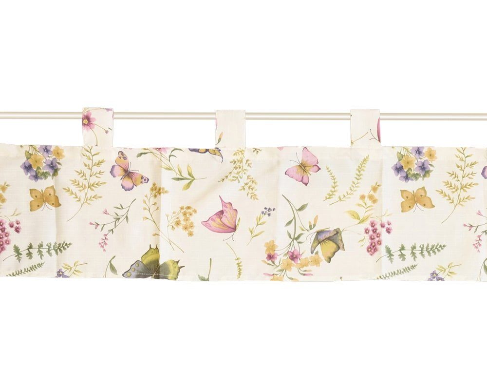 matches21 HOME & HOBBY Scheibengardine Scheiben-Gardine Landhaus-Stil Schmetterling Blume 150 x 30 cm (1 St), Schlaufen, Kurz-Gardinen als blickdichter Wohnzimmer Vorhang Küchen-Gardine