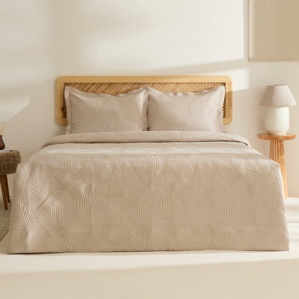 Karaca Bettwäsche Leaf Bettüberwurf-Set Beige 230x240 günstig online kaufen