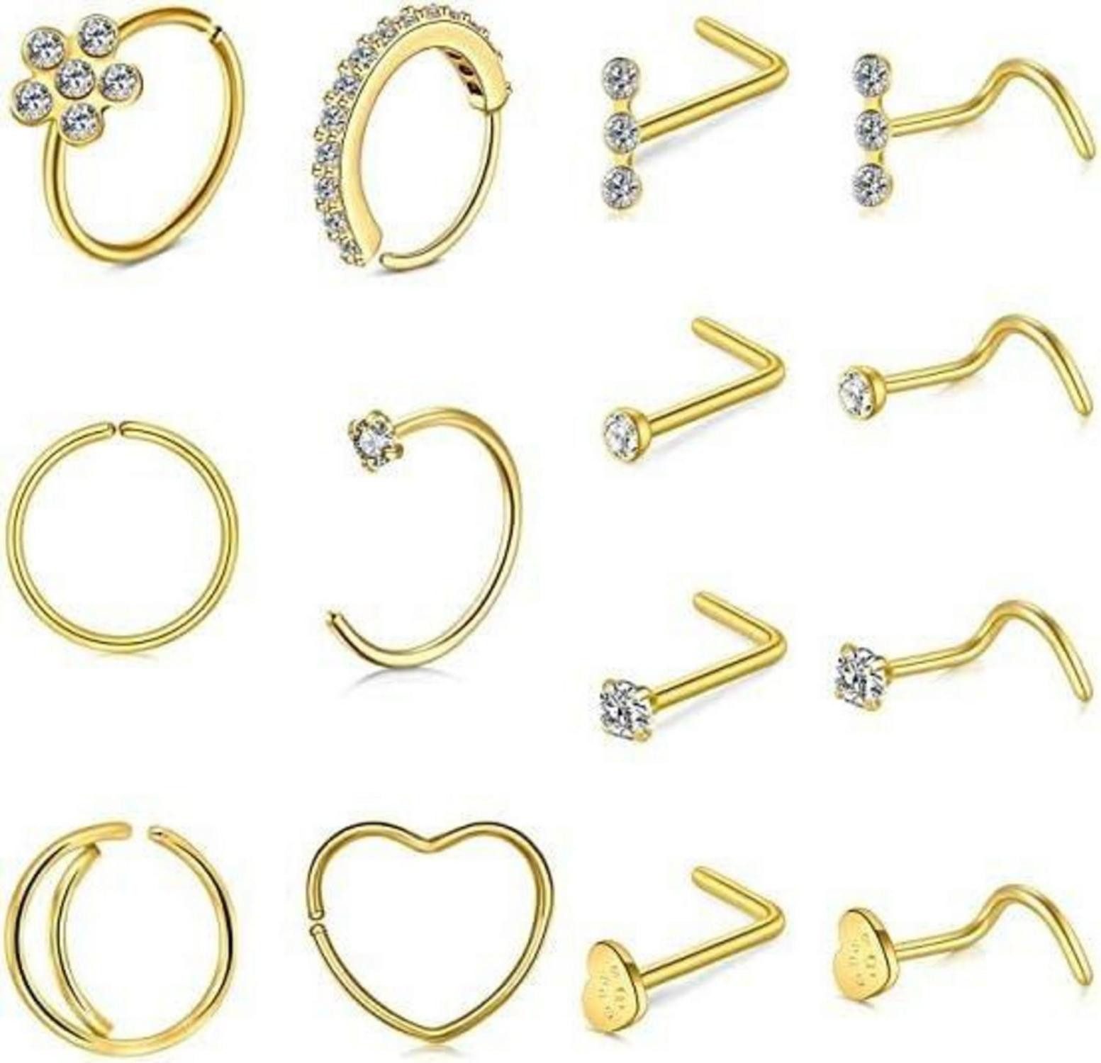 Nasenpiercing-Set Nasenring Set 20G Chirurgenstahl Strass Nasenstecker 30Stk Gold