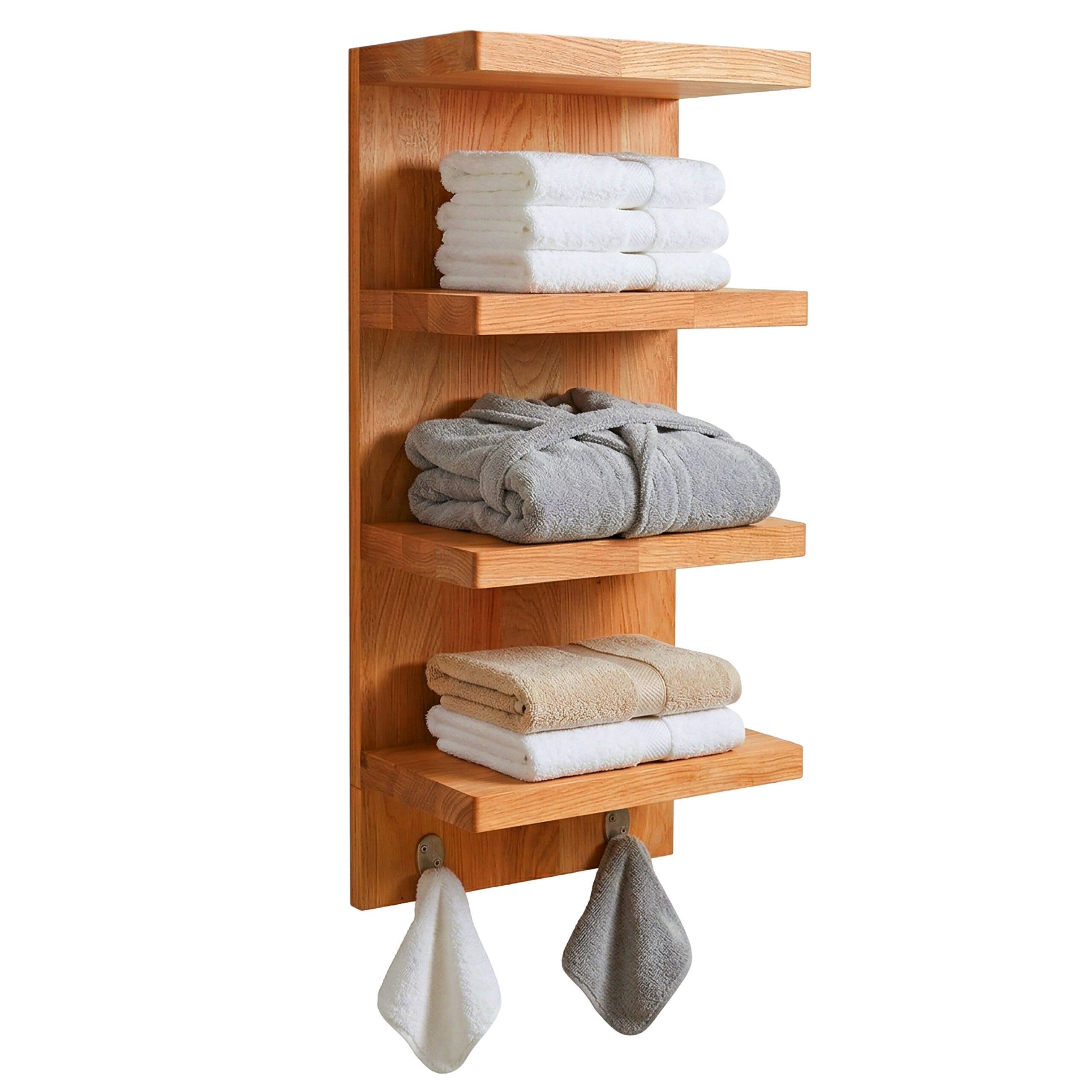 relaxdays Badregal Wandregal Bad mit 4 Ablagen & 2 Haken, 1-tlg.