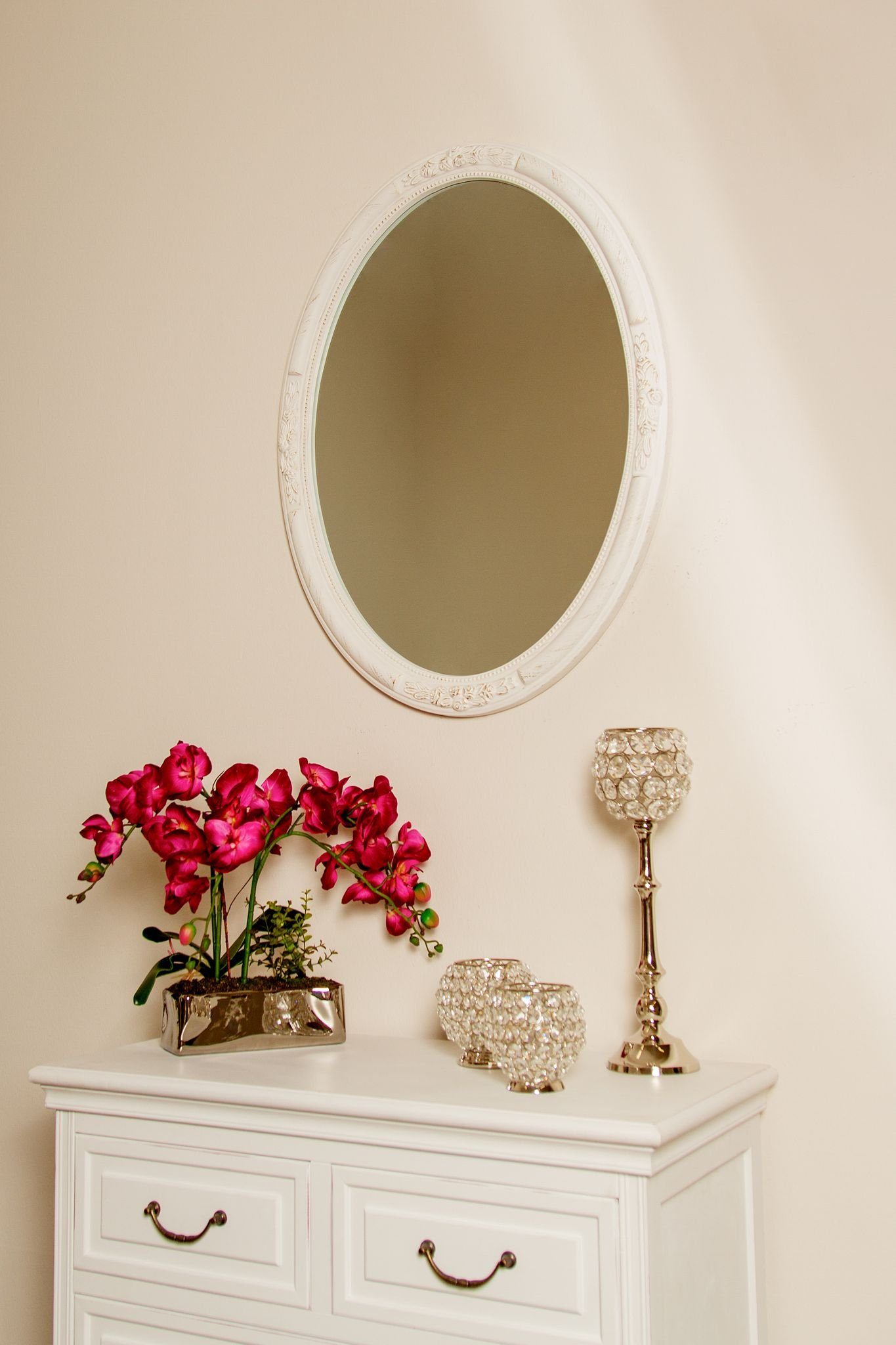 elbmöbel Wandspiegel Wandspiegel Holz, 77x57 Oval cm Oval Wandspiegel Spiegel: weiß weiß