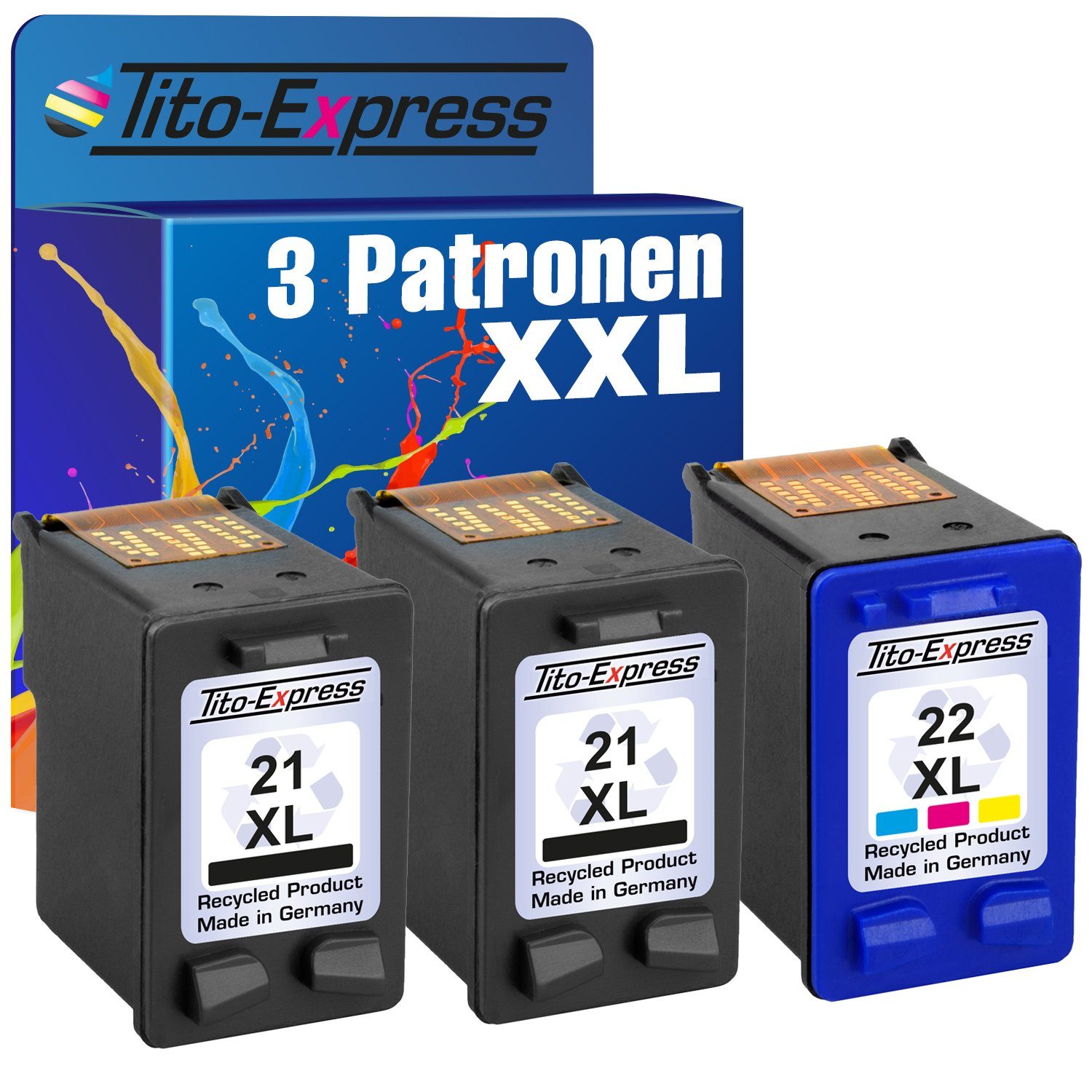 Tito-Express 3er Set ersetzt HP 21 XL & HP 22 XL Tintenpatrone (für Deskjet 3940 D1530 F2280 D2360 D2460 Officejet 4315 PSC 1410)