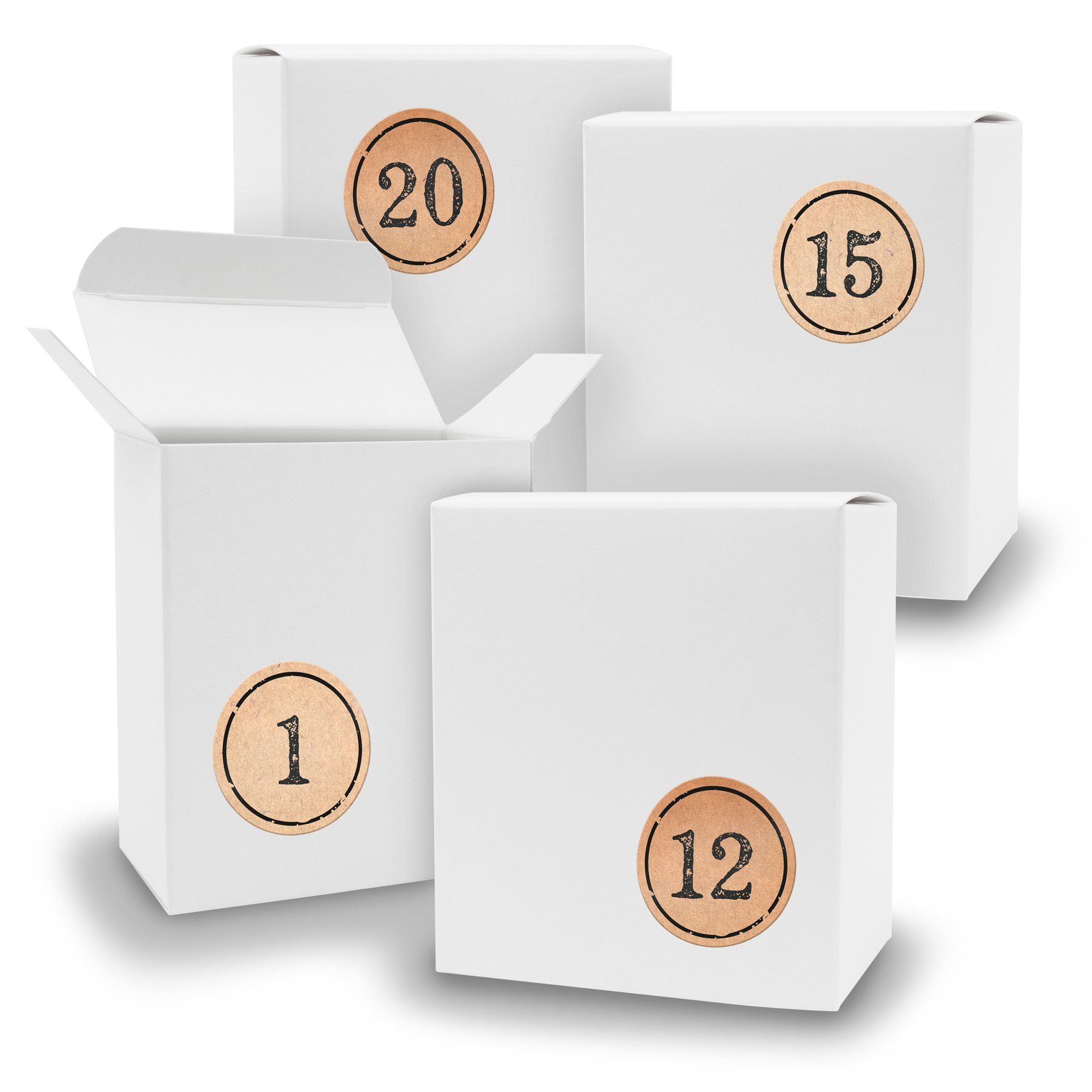 24x Quader Sticker itenga + WEISS zum befüllbarer Adventskalender Z11 V07 Füllen Adventskalender