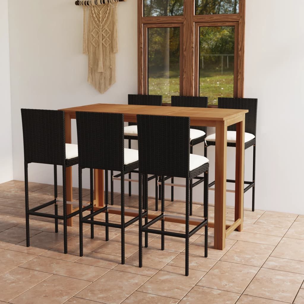 vidaXL Gartenlounge-Set 7-tlg. Gartenbar-Set mit Kissen Schwarz, (6-tlg)