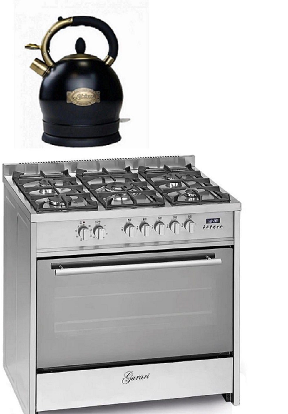 GURARI Gas-Standherd Range Cooker 90 cm, 121L mit Wasserkocher GCH E 911 X+WK2000 Em, mit 1-fach-Teleskopauszug, Gas Elektro Standherd 90 cm/ 121L + Wasserkocher