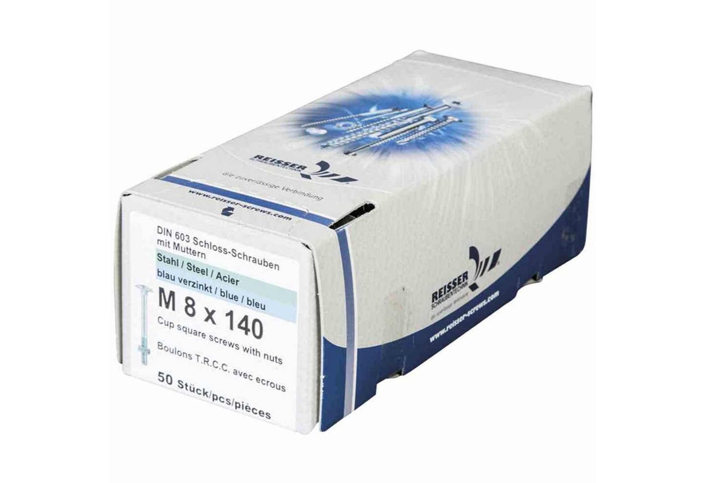 Thumbnail - REISSER-Schraubentechnik GmbH Schraube Schloßschrauben verzinkt, 8 x 140 Paket 50 Stück DIN 603, (50 St)
