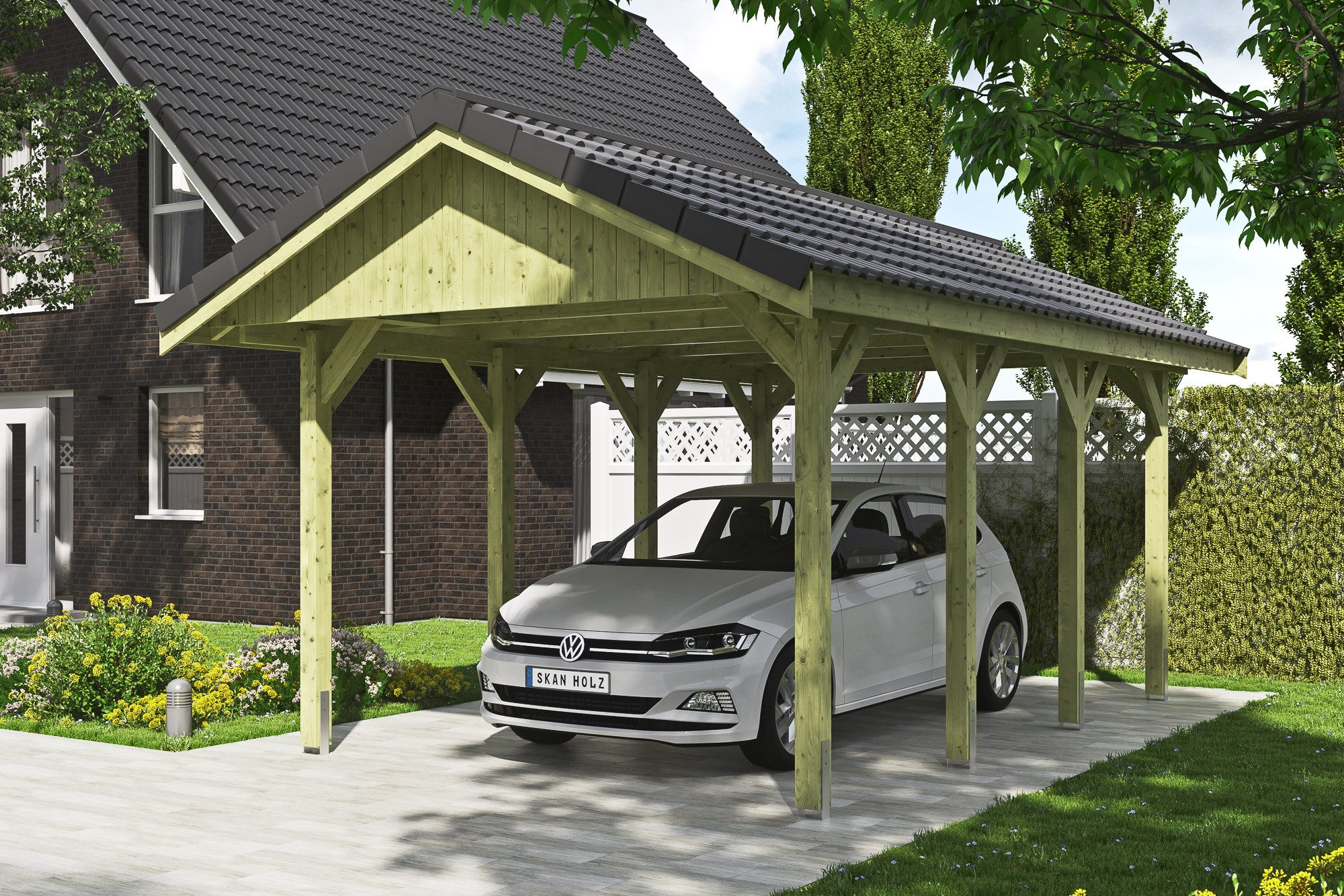 Thumbnail - Skanholz Einzelcarport Wallgau, BxT: 380x600 cm, 215 cm Einfahrtshöhe, mit Dachlattung