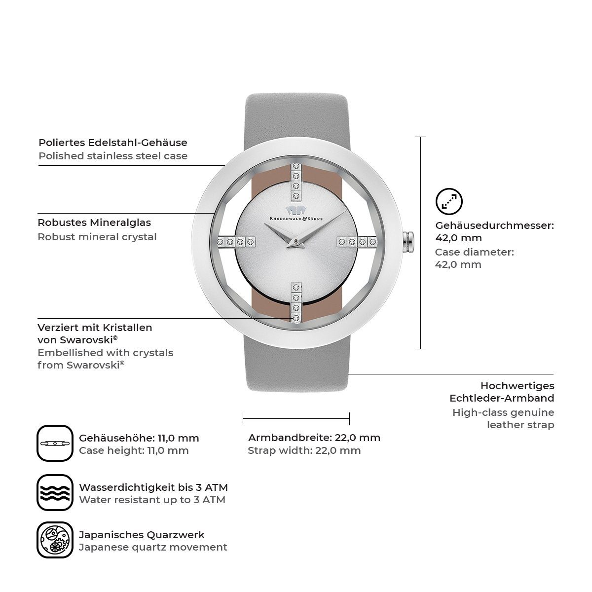 Rhodenwald & Söhne Quarzuhr Lucrezia schwarz, aus Edelstahl günstig online kaufen