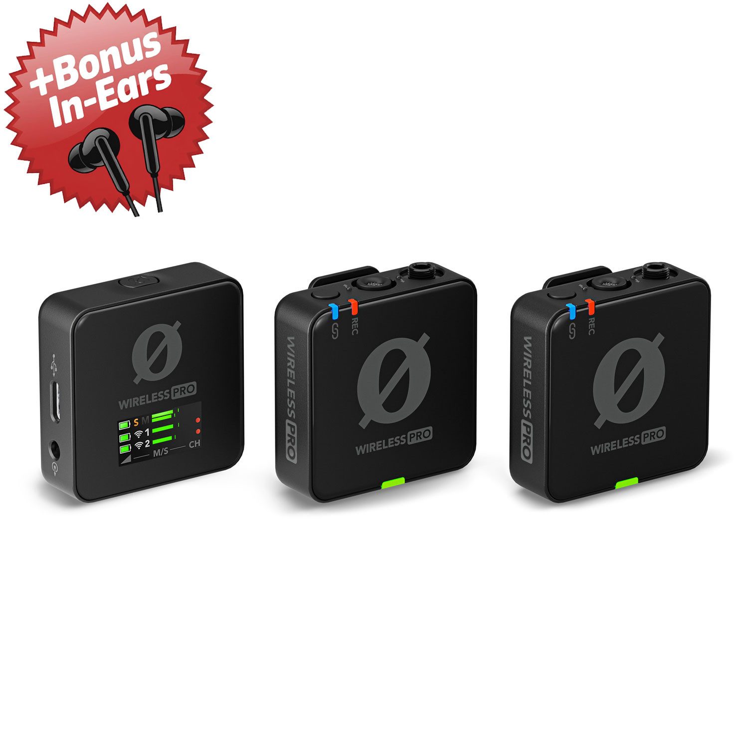 RØDE Rode Wireless Pro Drahtlos-Mikrofonset + Bonus In-Ear Kopfhörer Digitales Aufnahmegerät (Vorteils-Set mit in Ear Kopfhörer)