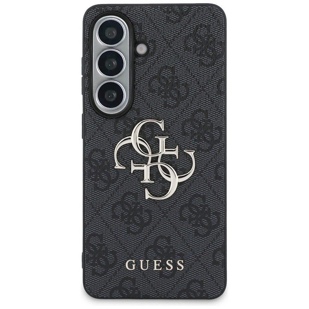 Guess Handyhülle Hülle Galaxy S26 Kunstleder grau goldfarbenes 4G Big Logo Metall 6,3 Zoll, Kantenschutz
