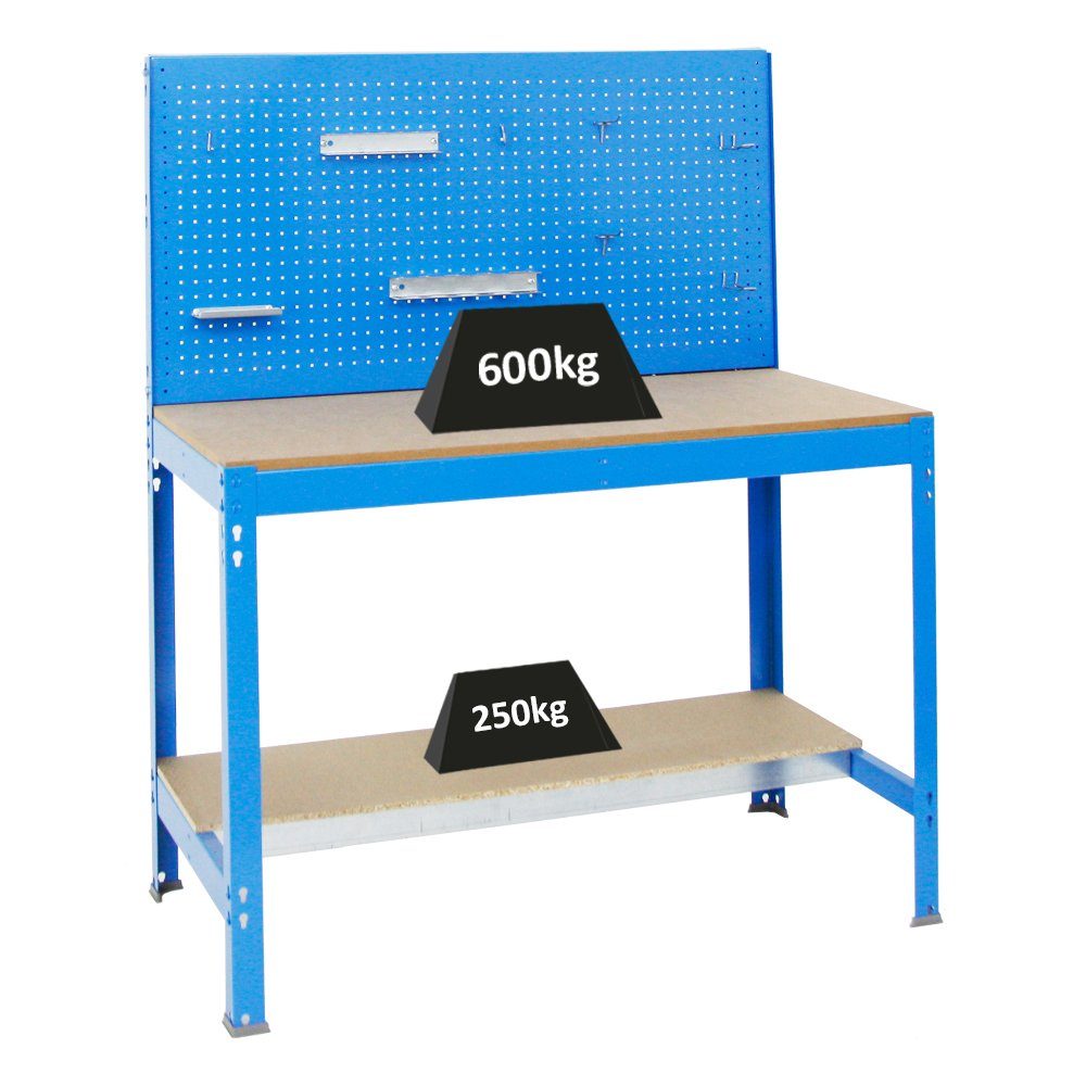 PROREGAL® Werkbank Werkbank Quick-Buffalo, (mit Werkzeugwand, HxBxT 84x120x61cm, Traglast 600kg, Blau oder Grau, 9-tlg)