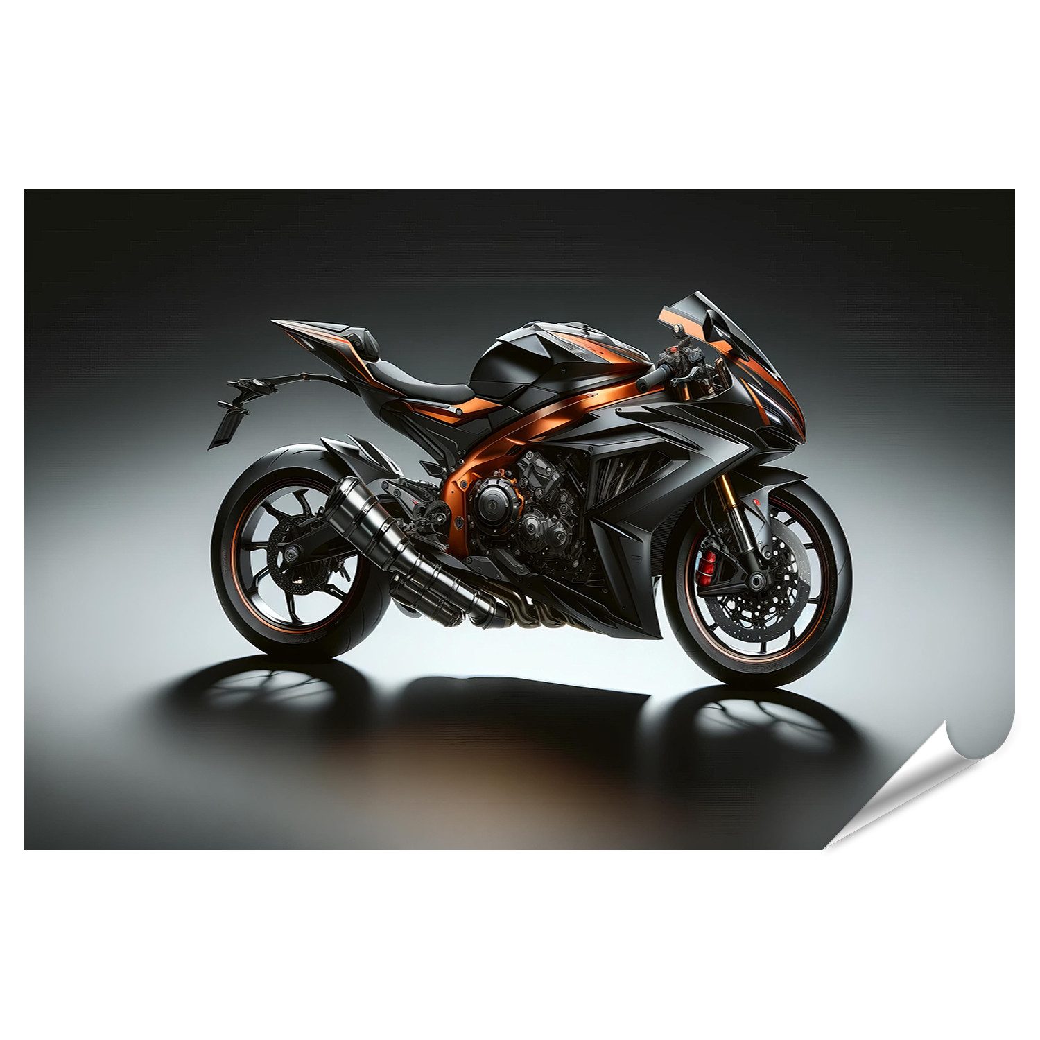 Poster Moderne Sportmotorrad mit Orange-Schwarz Design