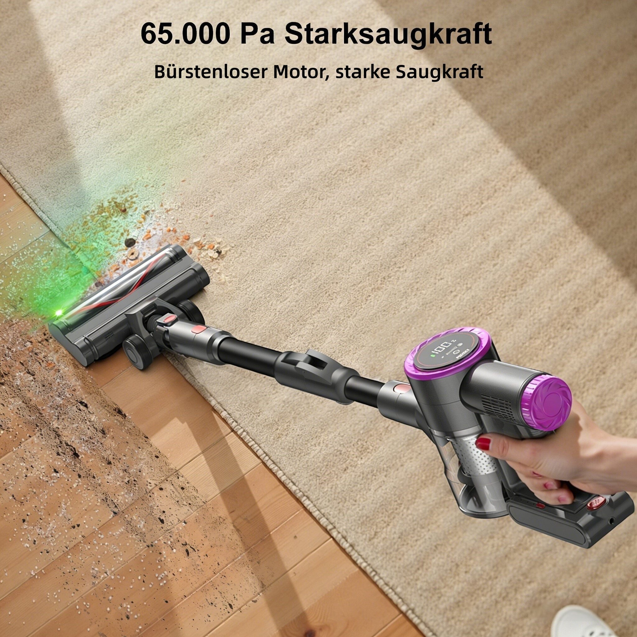PRASKY Stielstaubsauger Akku Staubsauger Kabellos, Stielstaubsauger 65kPa/50Min, HEPA-Filter, 550 W, mit Beutel, staubsauger kabellos 550W Leicht und ideal für kleine Wohnungen